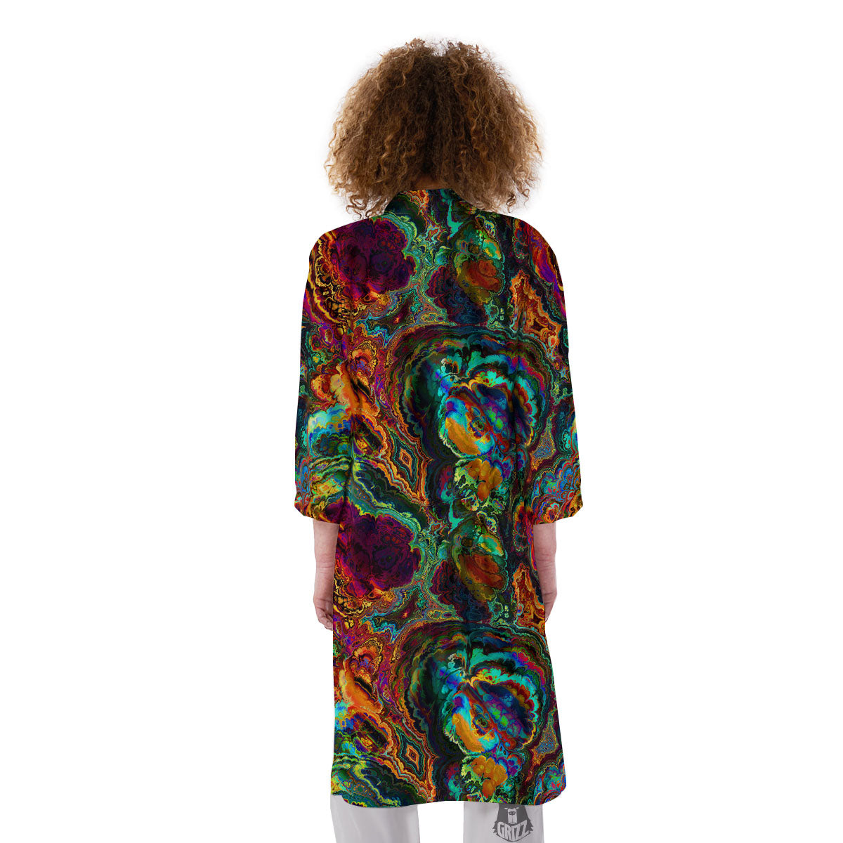 Fractal Psychedelic Print Pattern Kimono-grizzshop