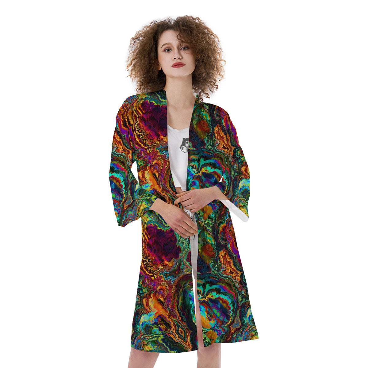 Fractal Psychedelic Print Pattern Kimono-grizzshop