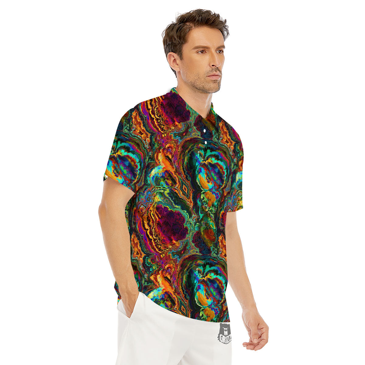 Fractal Psychedelic Print Pattern Men's Golf Shirts-grizzshop