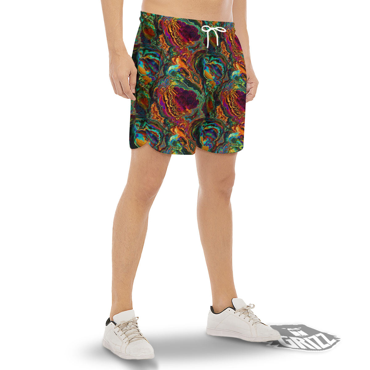 Fractal Psychedelic Print Pattern Men's Gym Shorts-grizzshop