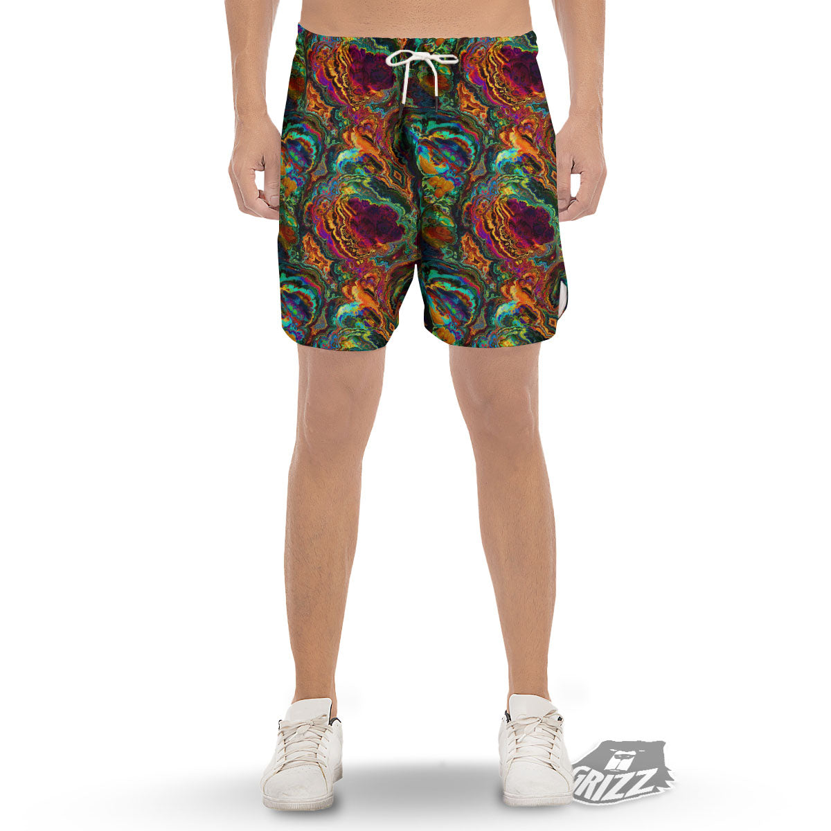 Fractal Psychedelic Print Pattern Men's Gym Shorts-grizzshop