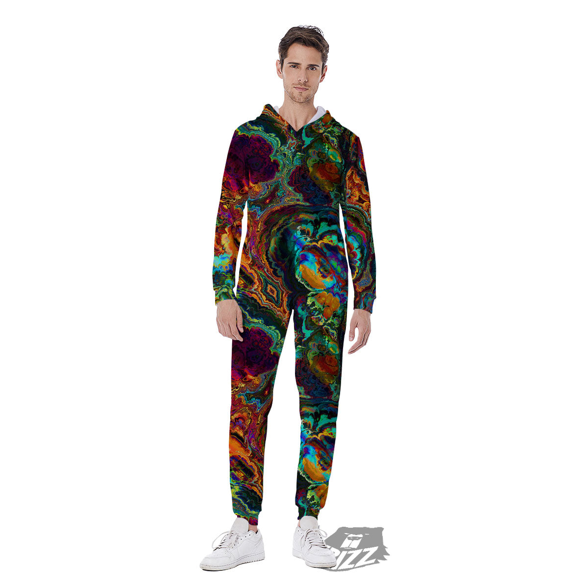 Fractal Psychedelic Print Pattern Men's Jumpsuit-grizzshop
