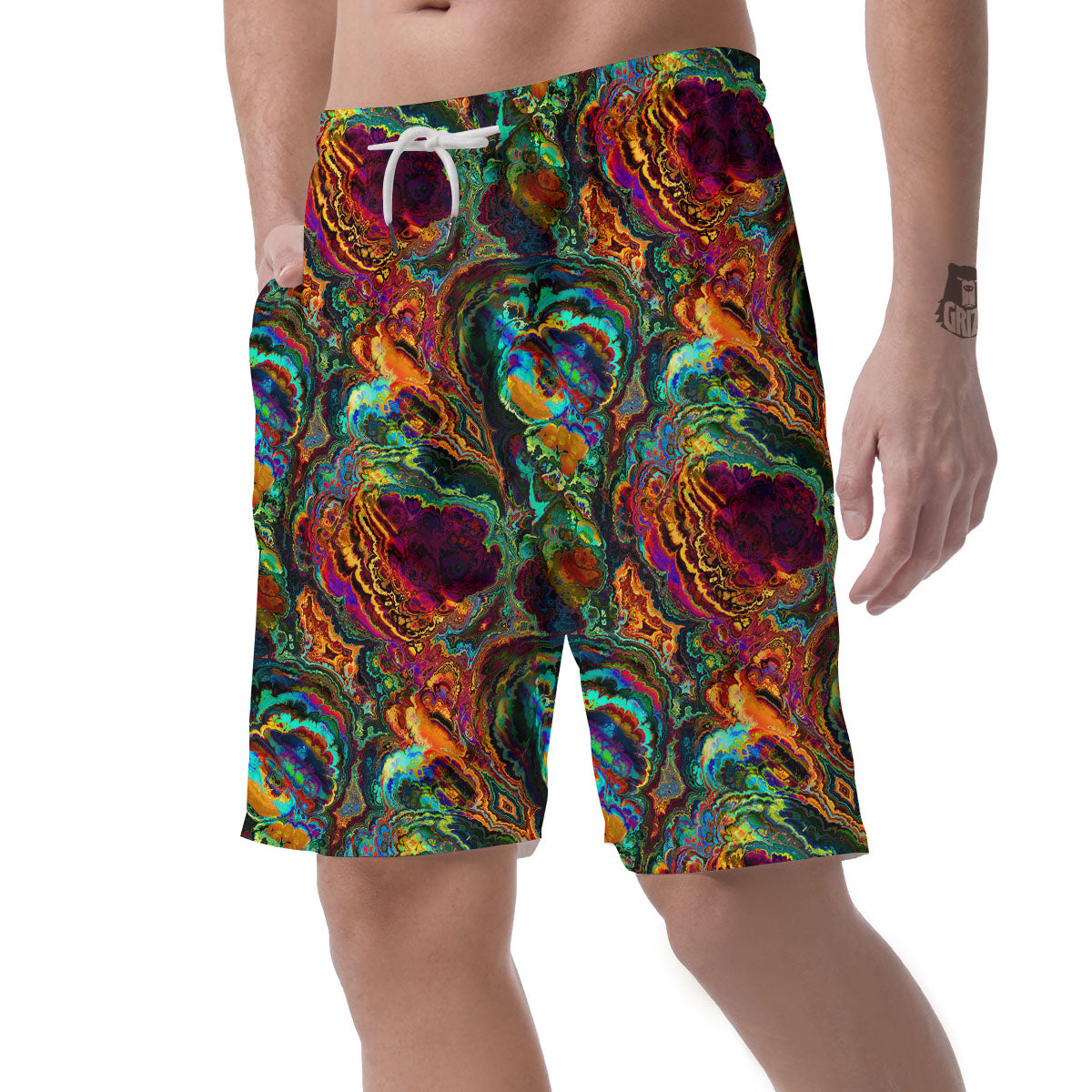 Fractal Psychedelic Print Pattern Men's Shorts-grizzshop