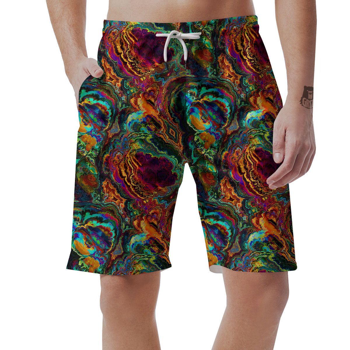 Fractal Psychedelic Print Pattern Men's Shorts-grizzshop