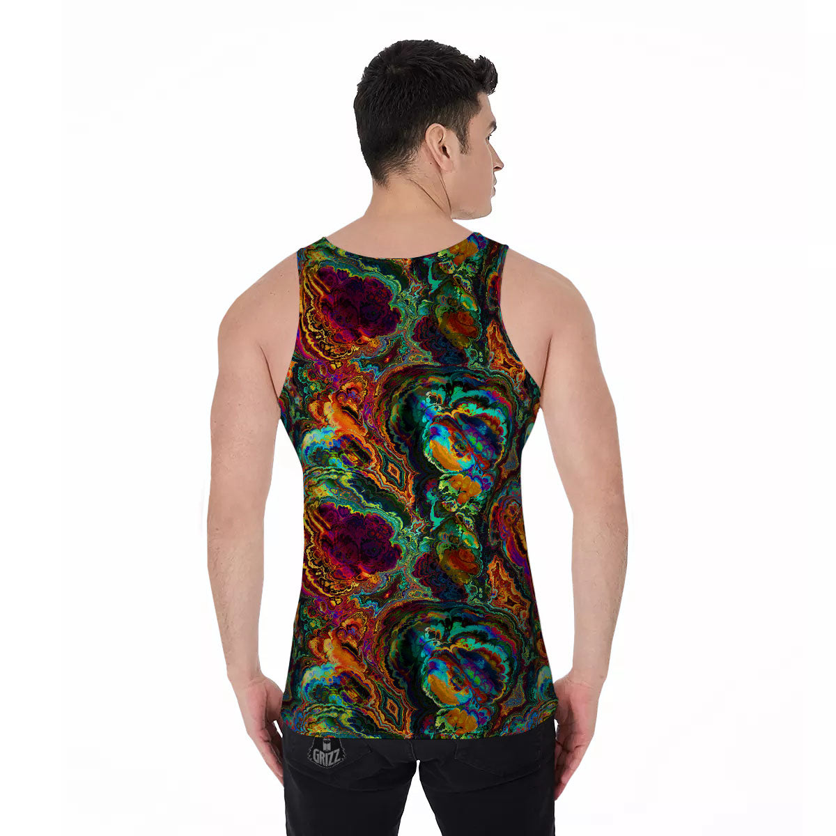Fractal Psychedelic Print Pattern Men's Tank Top-grizzshop