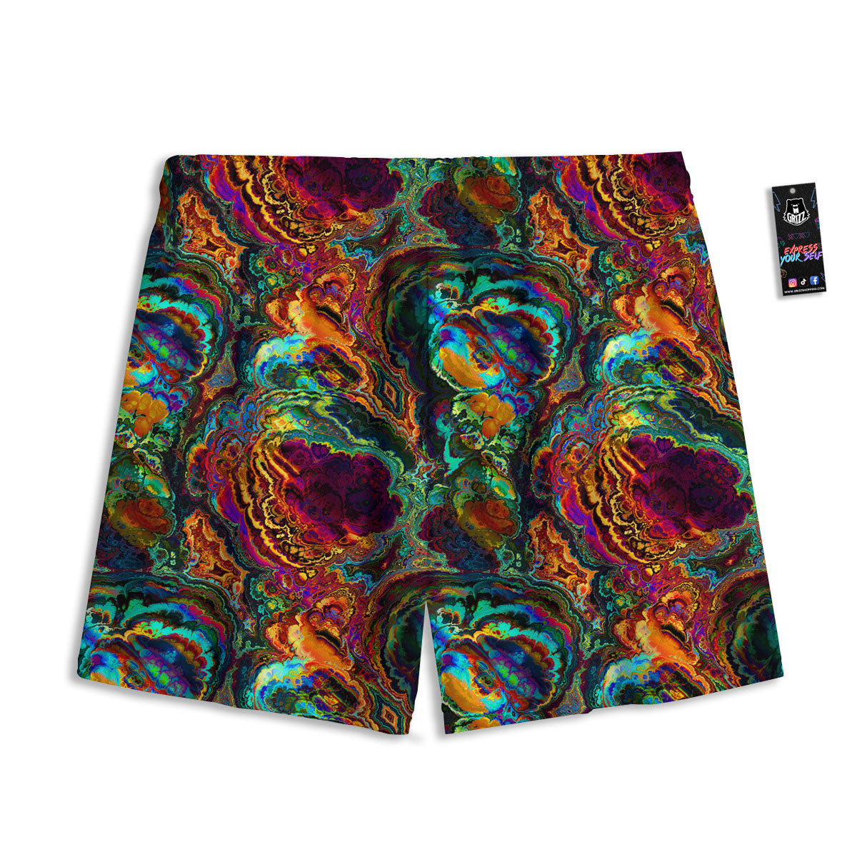 Fractal Psychedelic Print Pattern Mesh Shorts