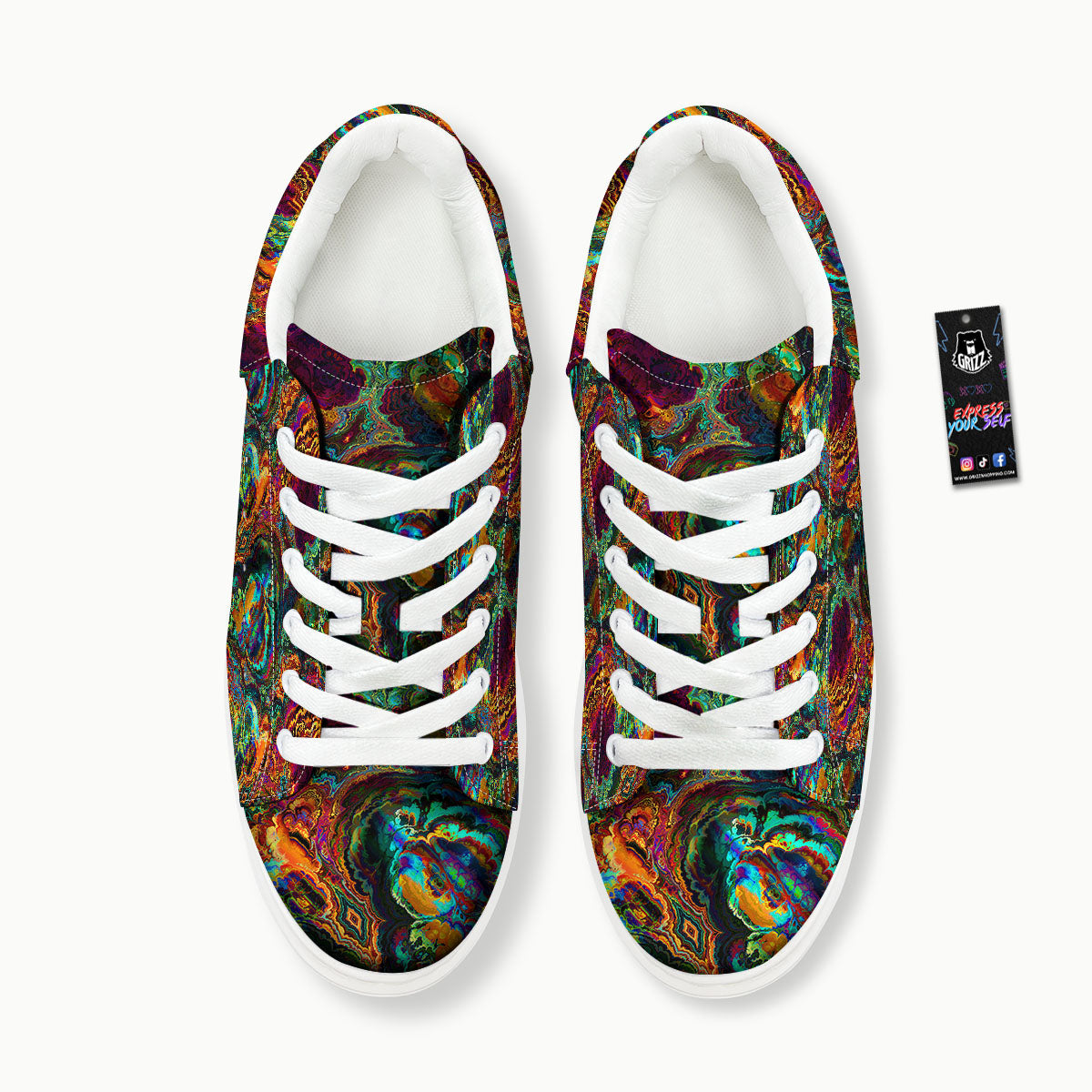 Fractal Psychedelic Print Pattern Platform Shoes-grizzshop