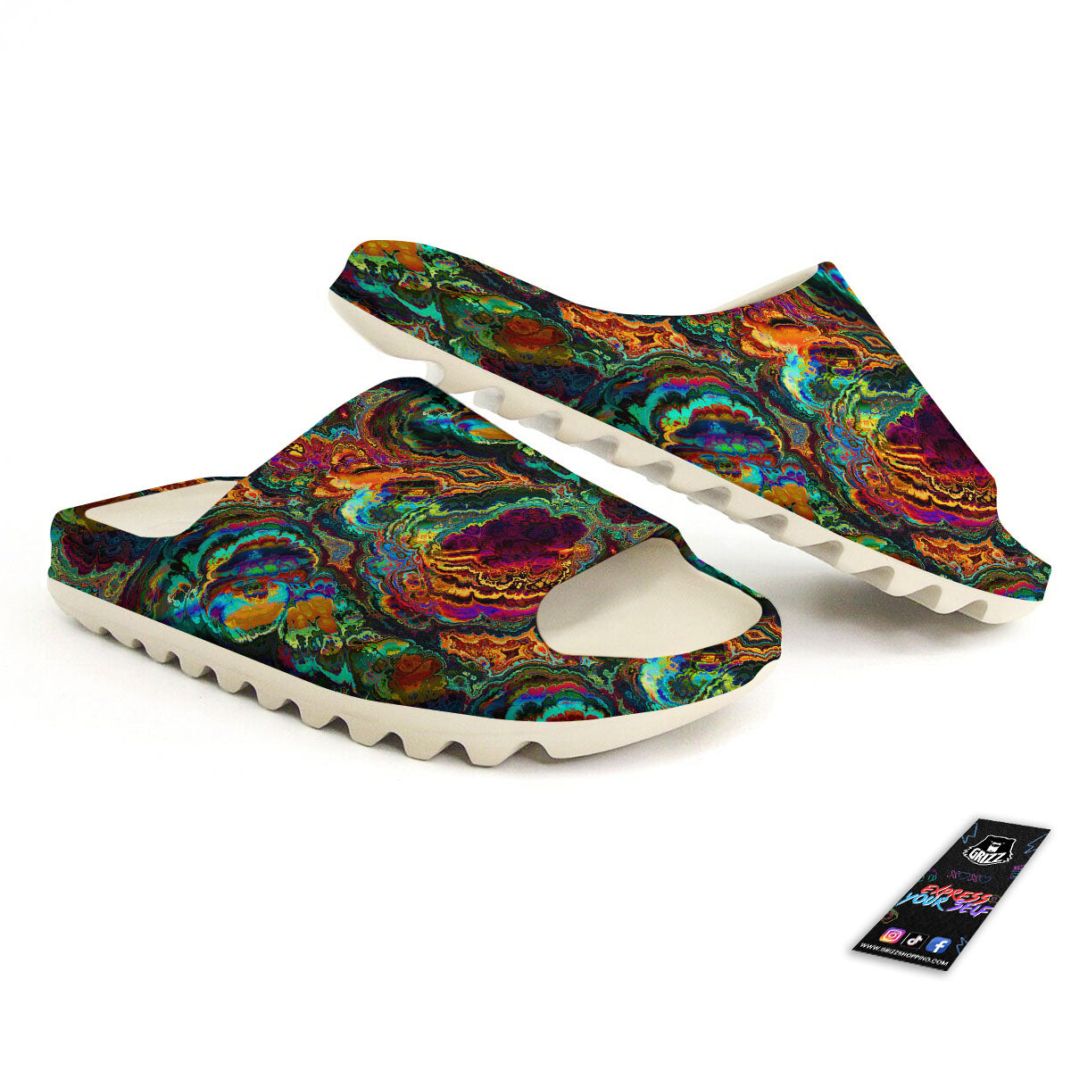 Fractal Psychedelic Print Pattern Sandals-grizzshop