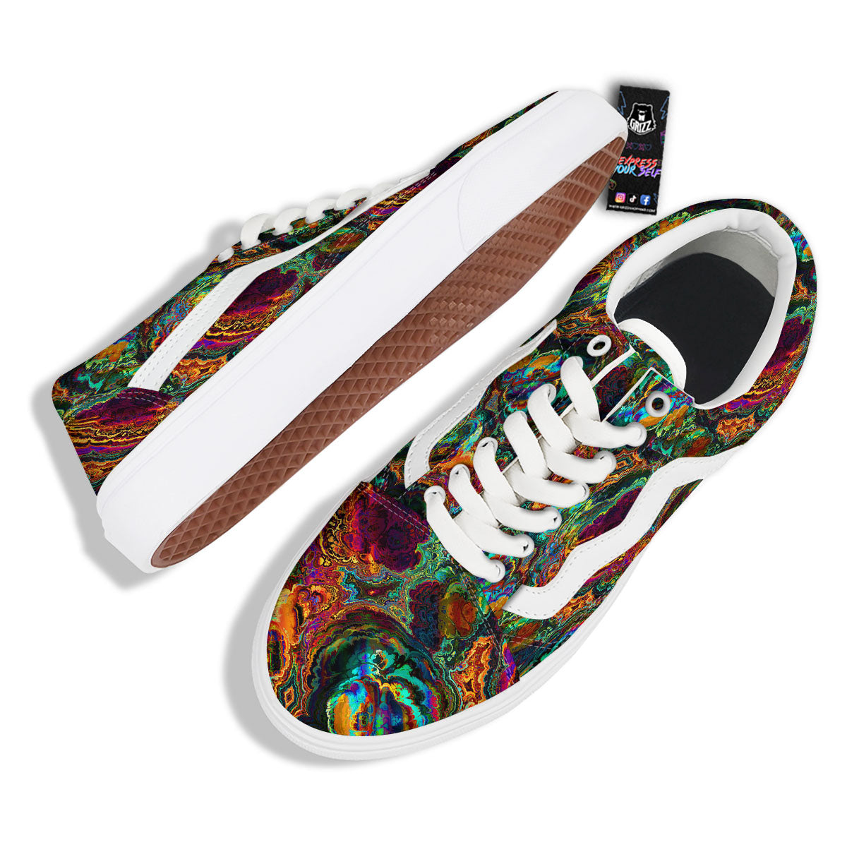 Fractal Psychedelic Print Pattern Skate Shoes-grizzshop