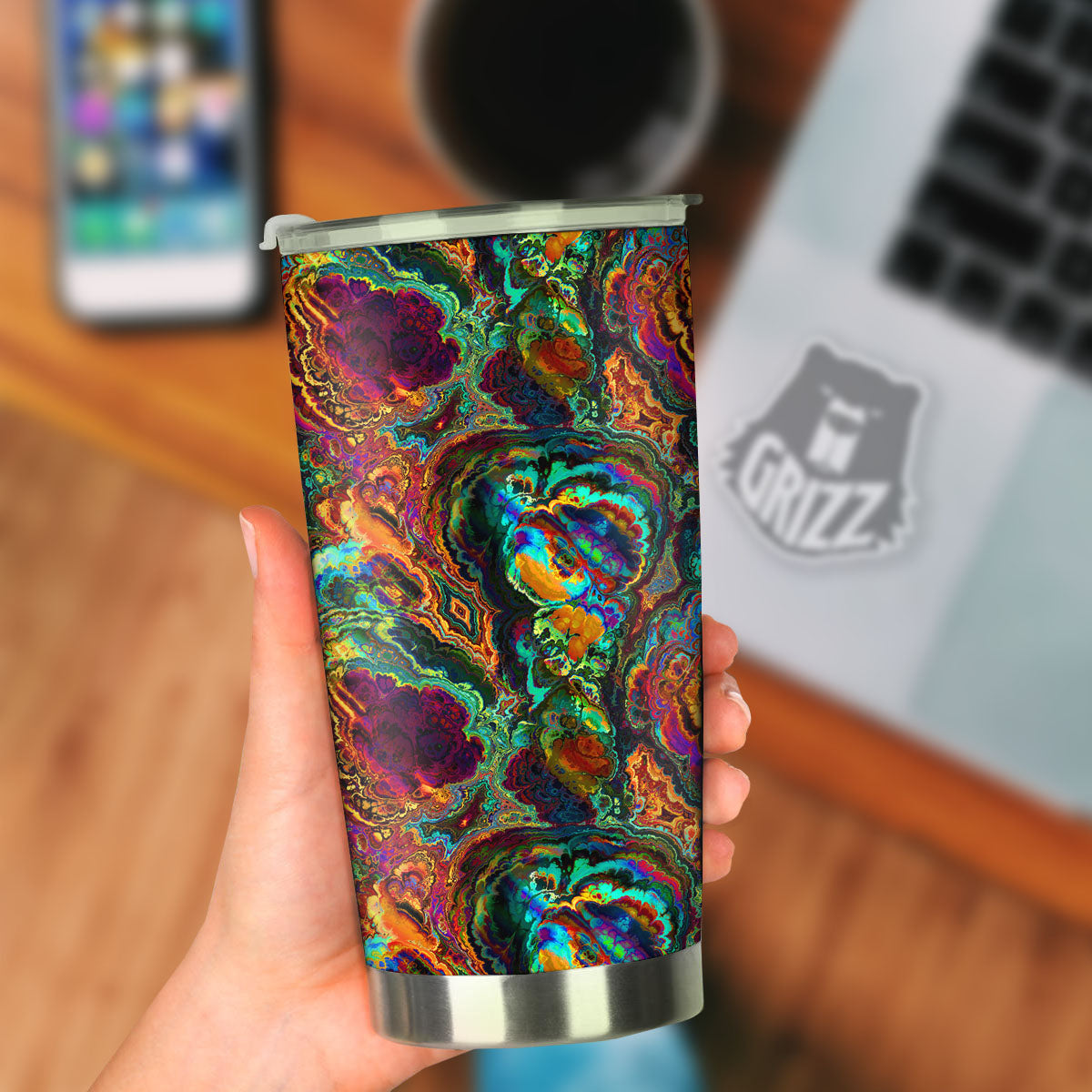 Fractal Psychedelic Print Pattern Tumbler-grizzshop