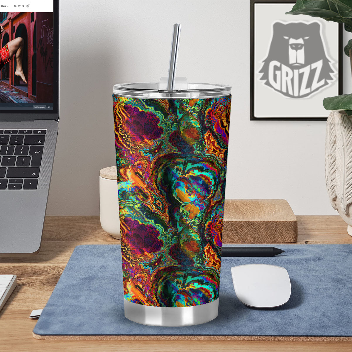 Fractal Psychedelic Print Pattern Tumbler-grizzshop