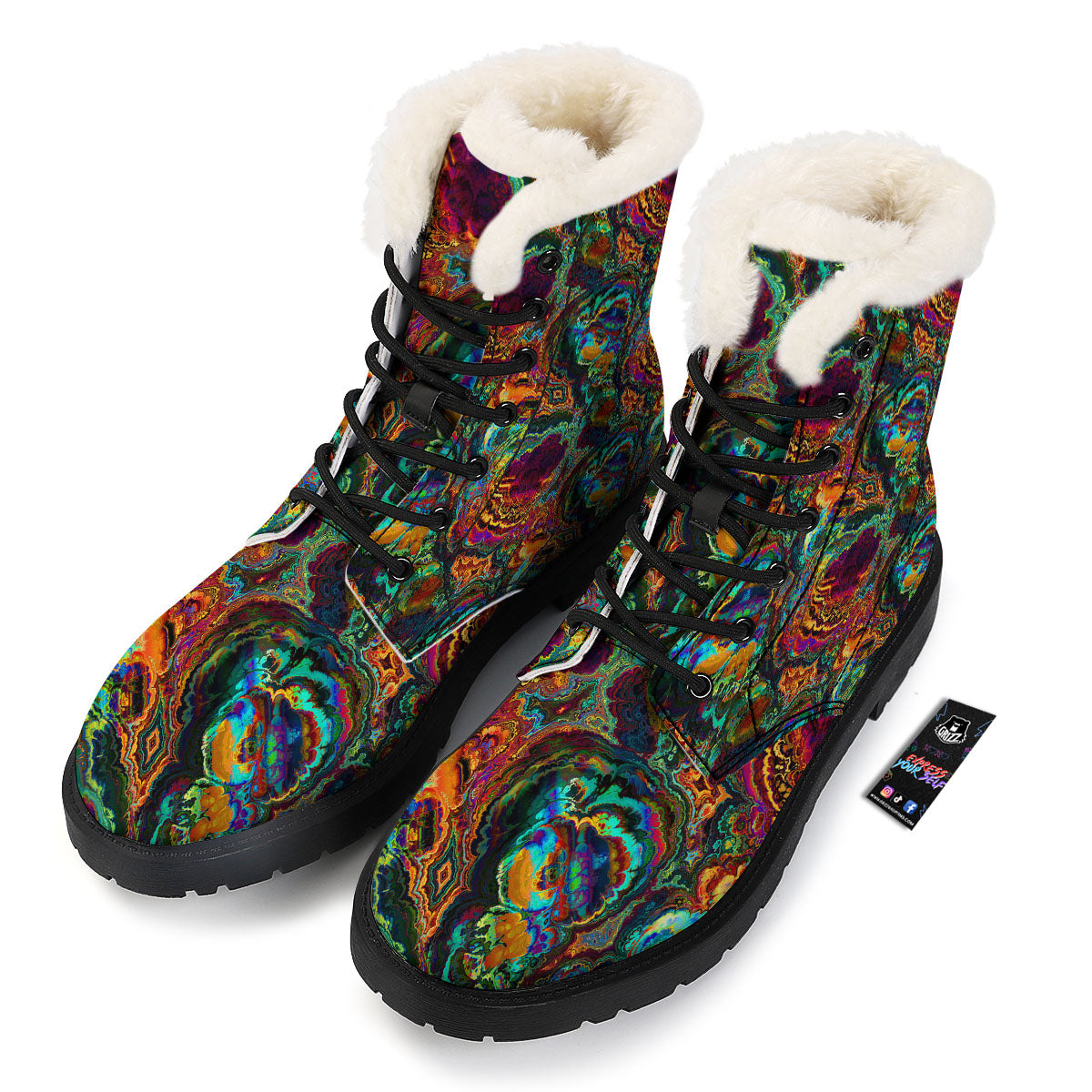 Fractal Psychedelic Print Pattern Winter Boots-grizzshop