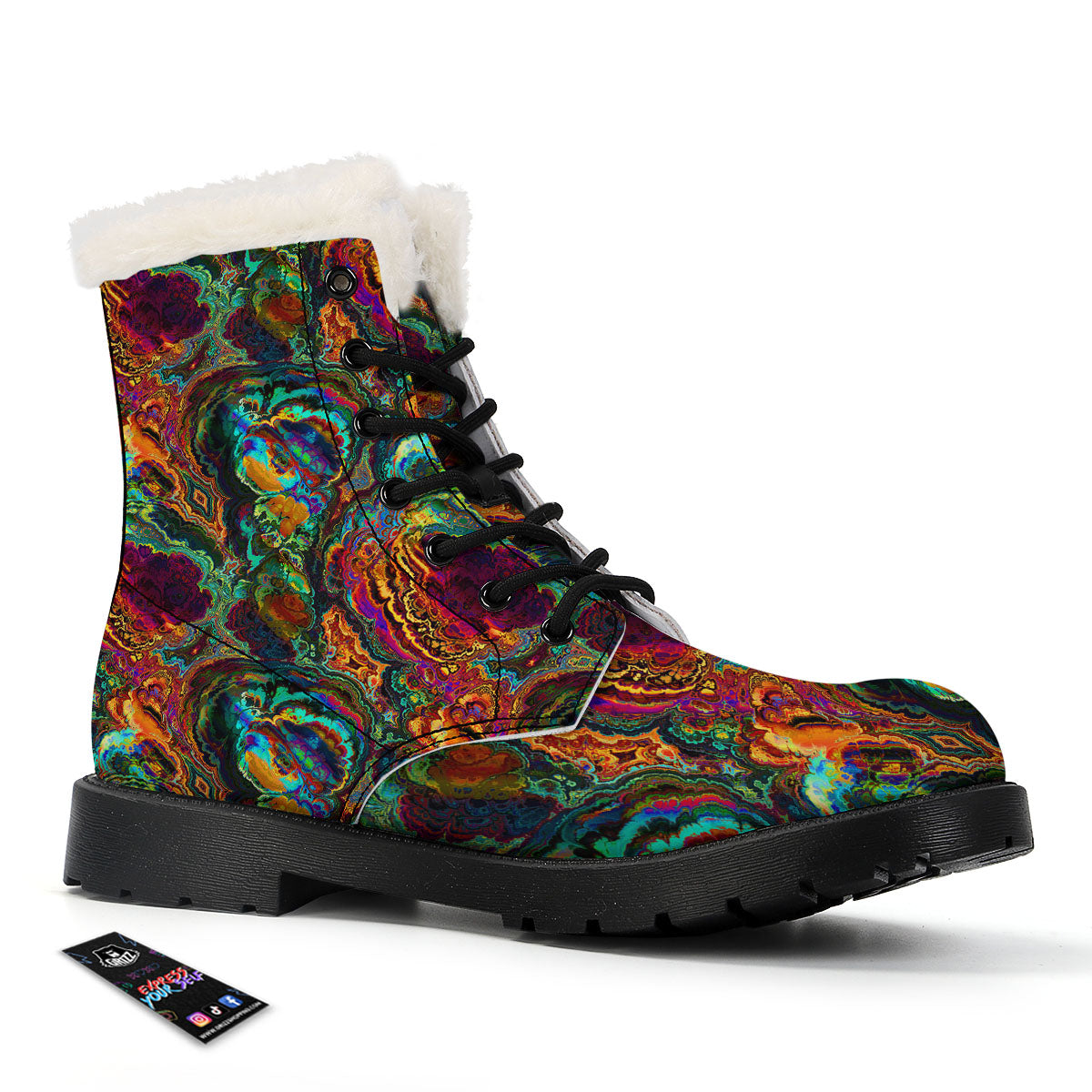 Fractal Psychedelic Print Pattern Winter Boots-grizzshop