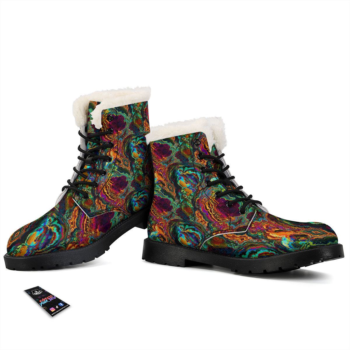 Fractal Psychedelic Print Pattern Winter Boots-grizzshop