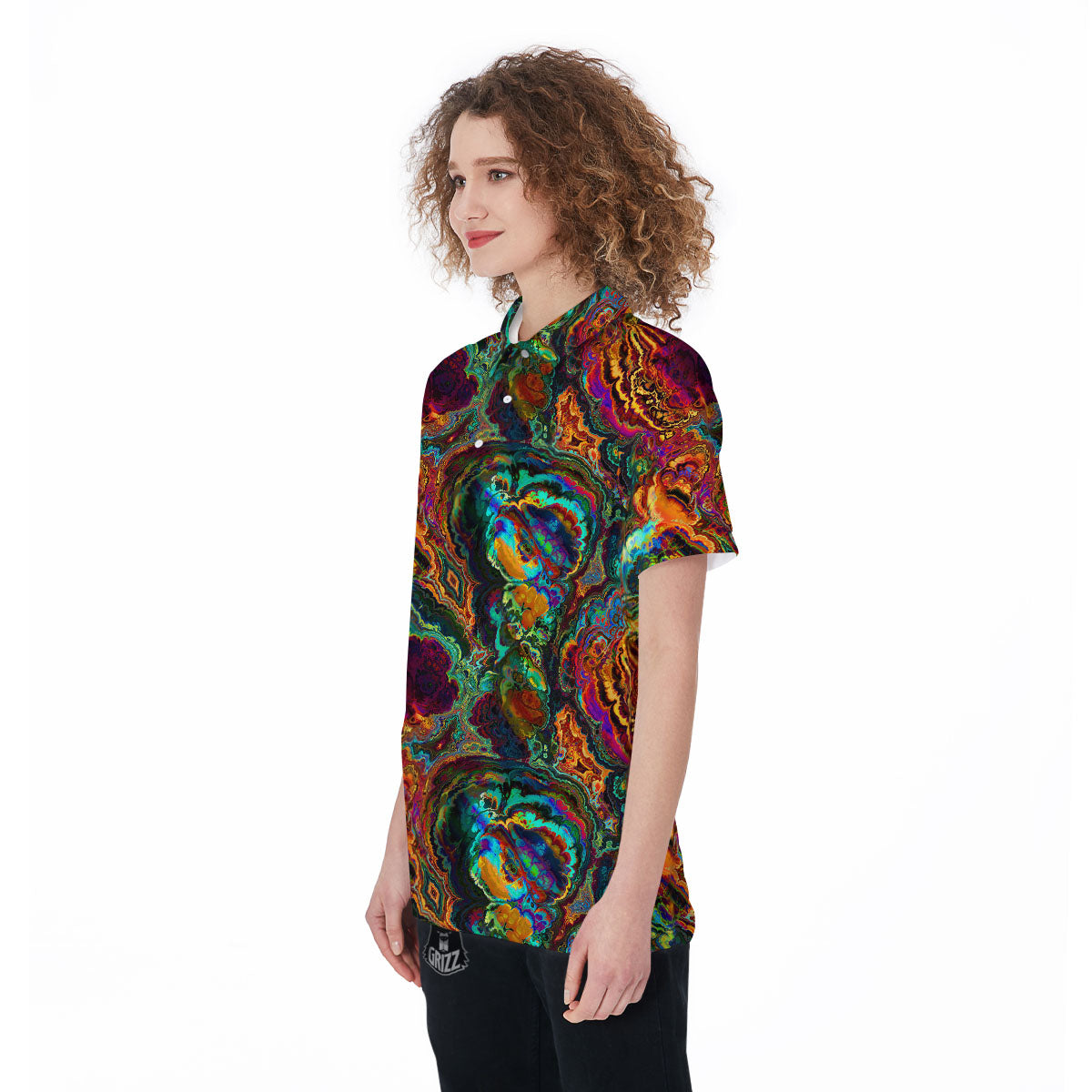 Fractal Psychedelic Print Pattern Women's Golf Shirts-grizzshop