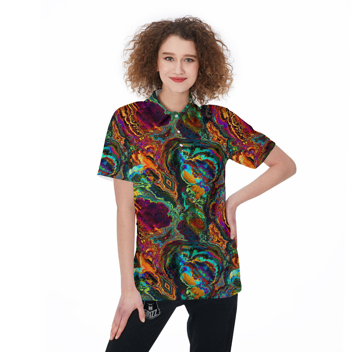 Fractal Psychedelic Print Pattern Women's Golf Shirts-grizzshop