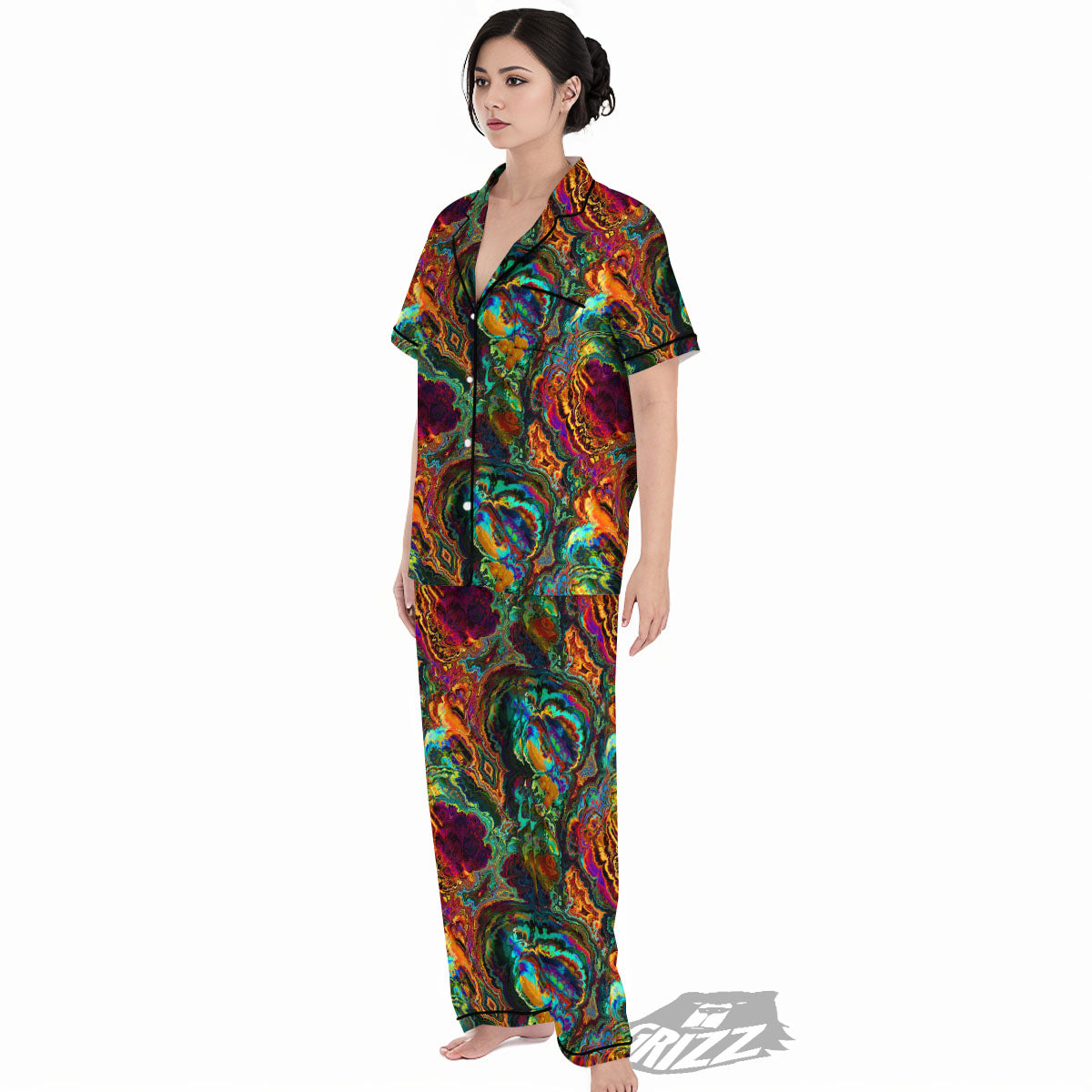 Fractal Psychedelic Print Pattern Women's Pajamas Set-grizzshop