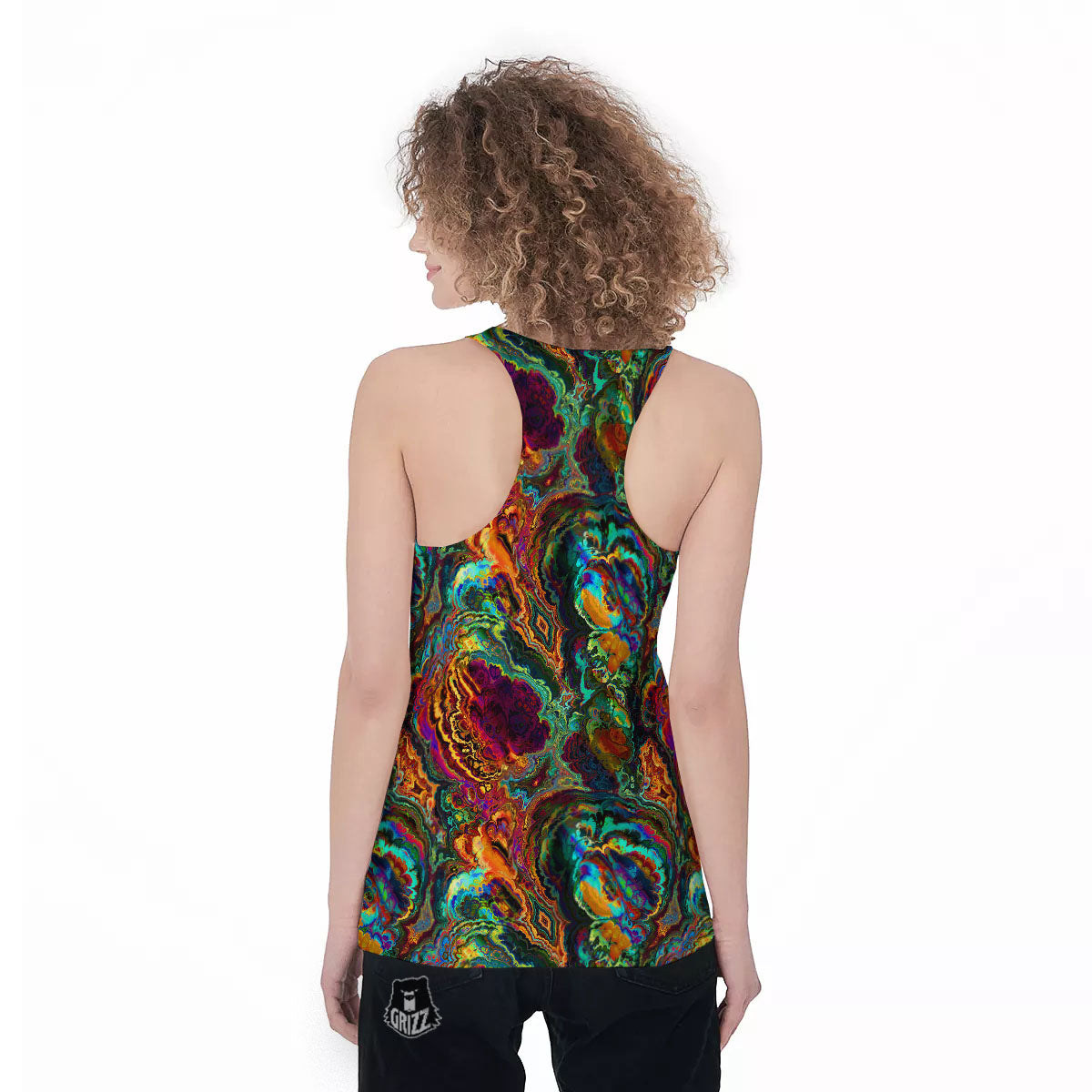 Fractal Psychedelic Print Pattern Women's Racerback Tank Top-grizzshop