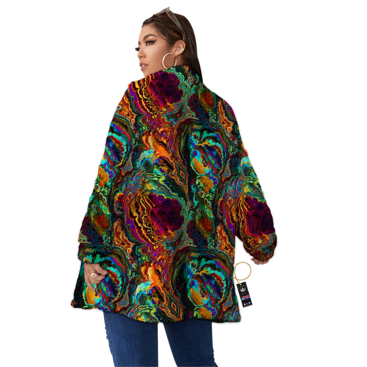 Fractal Psychedelic Print Pattern Women's Sherpa Jacket-grizzshop