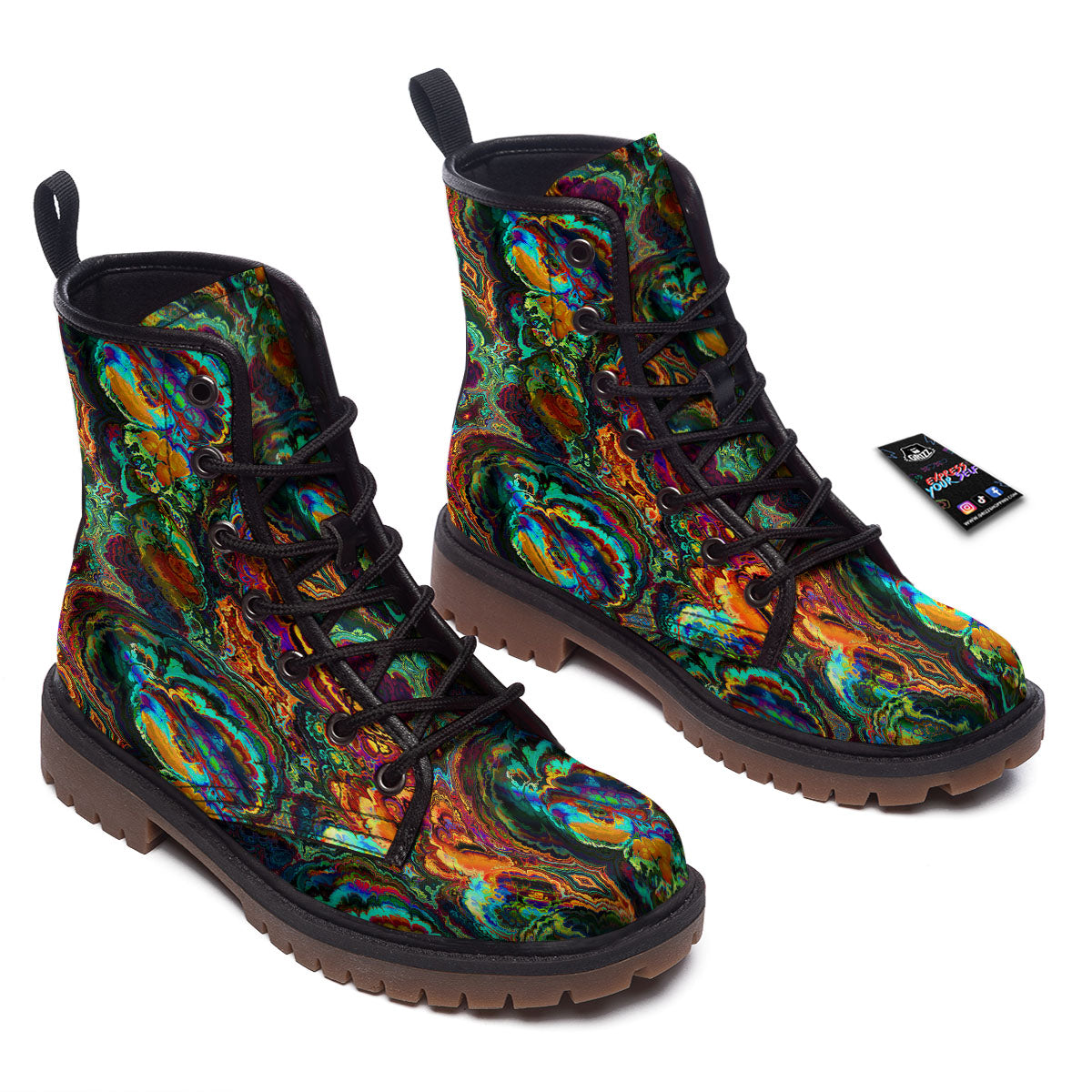Fractal Psychedelic Print Pattern Work Boots-grizzshop