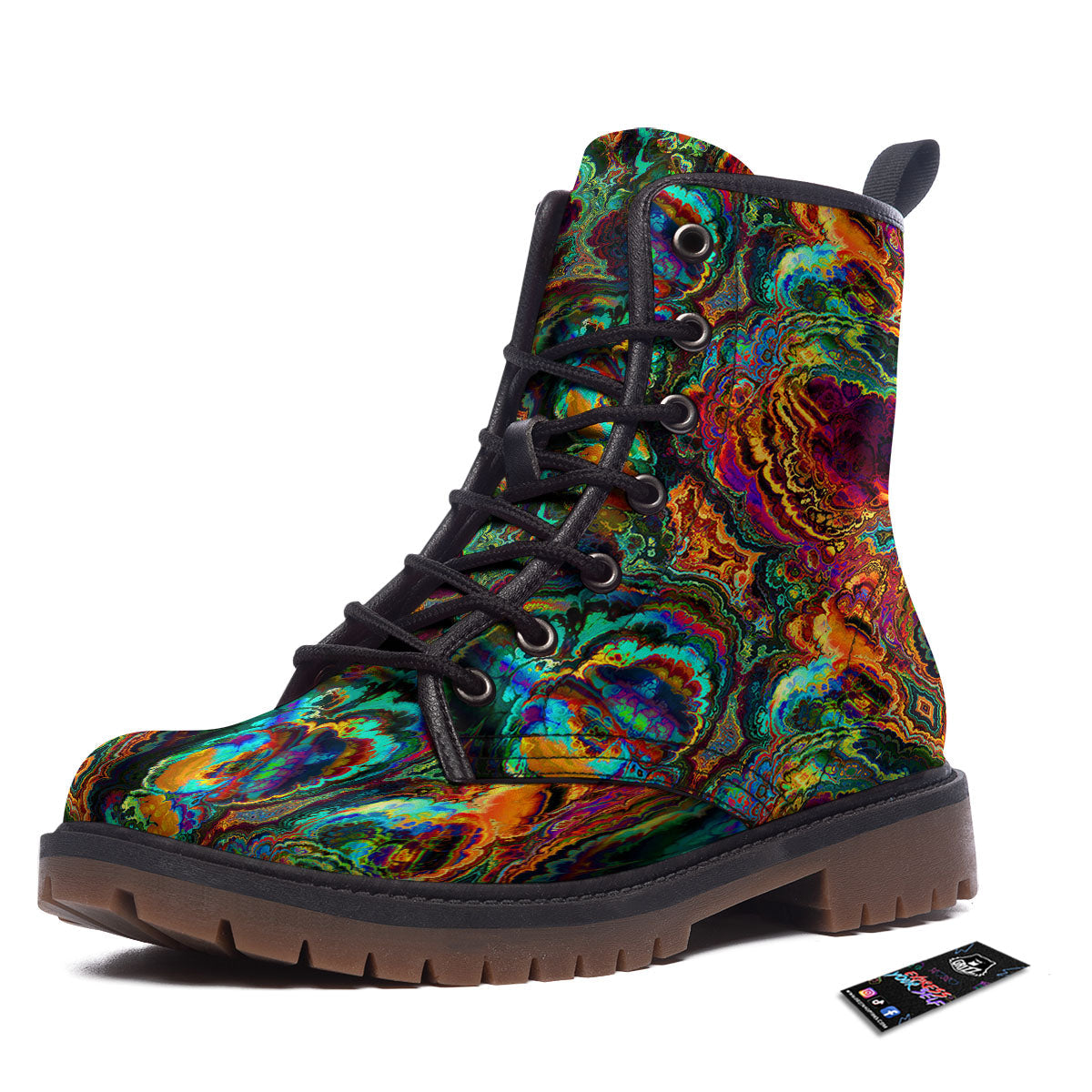 Fractal Psychedelic Print Pattern Work Boots-grizzshop