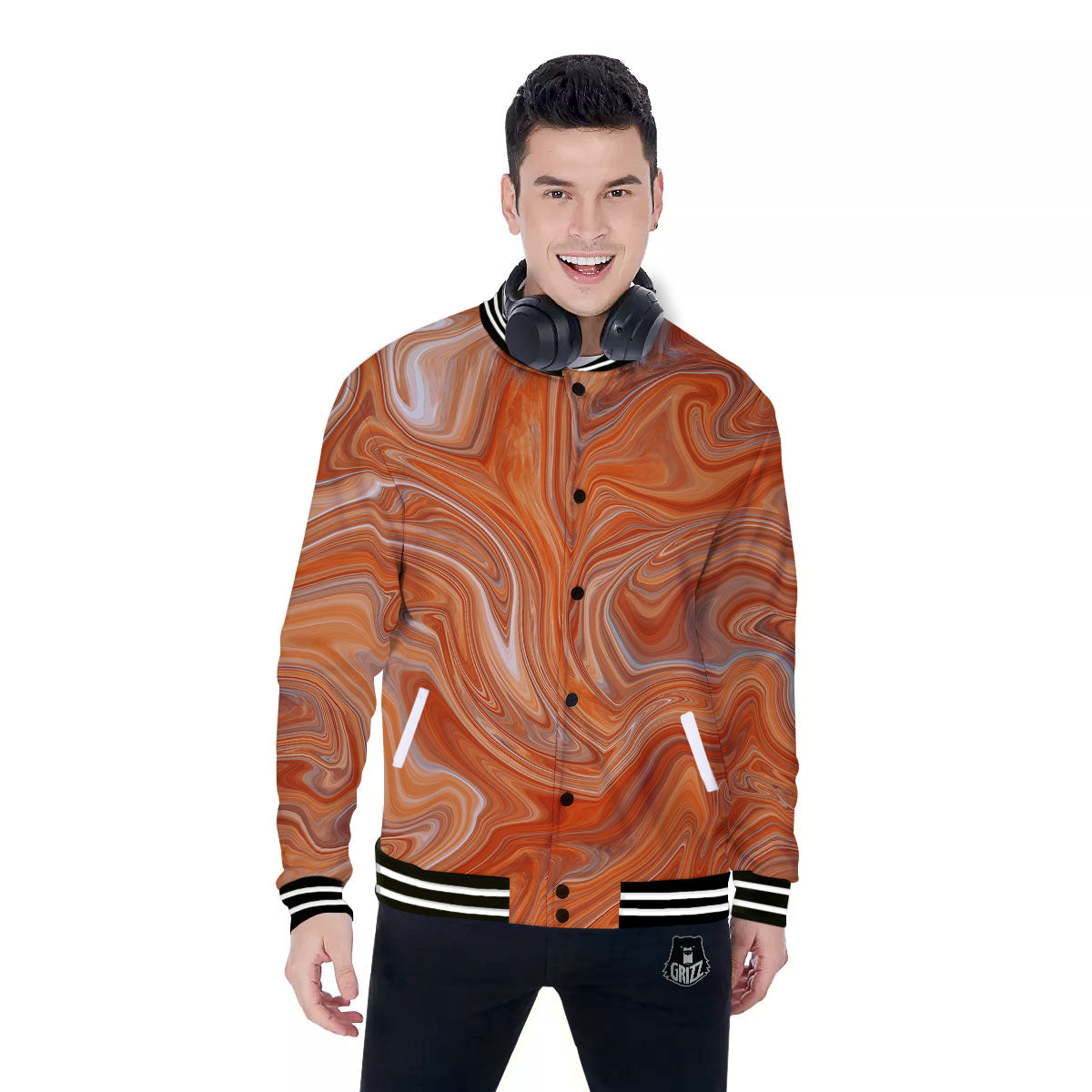 Fractal Psychedelic Trippy Print Baseball Jacket-grizzshop