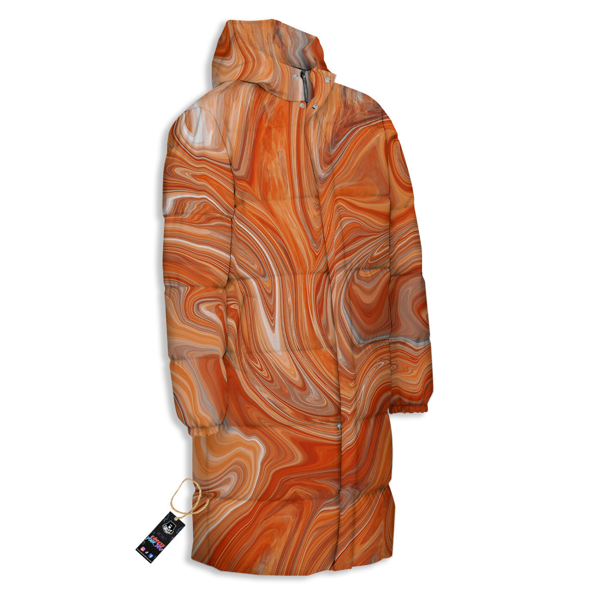 Fractal Psychedelic Trippy Print Long Down Jacket-grizzshop