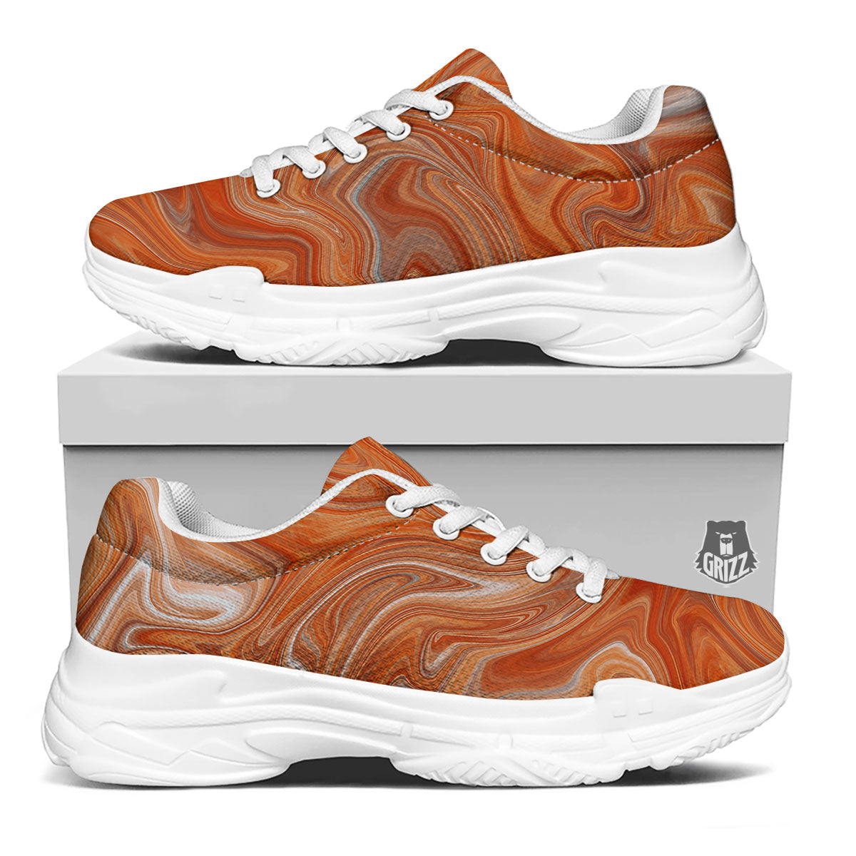 Fractal Psychedelic Trippy Print White Chunky Shoes-grizzshop