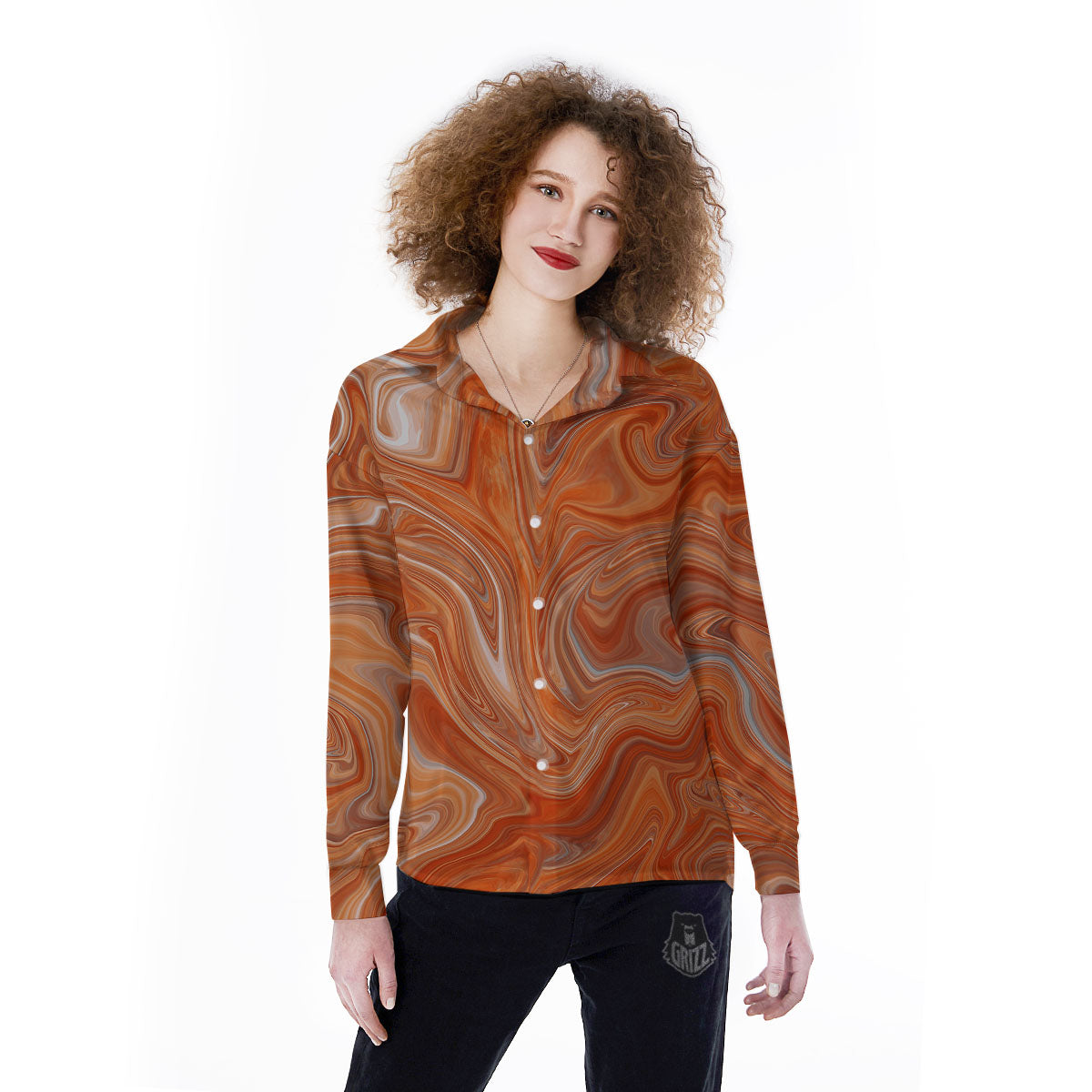 Fractal Psychedelic Trippy Print Women's Long Sleeve Shirts-grizzshop