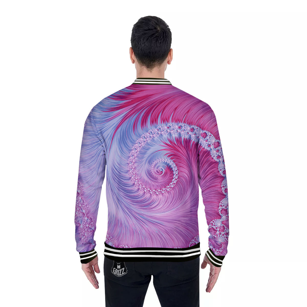 Fractal Spiral Print Baseball Jacket-grizzshop