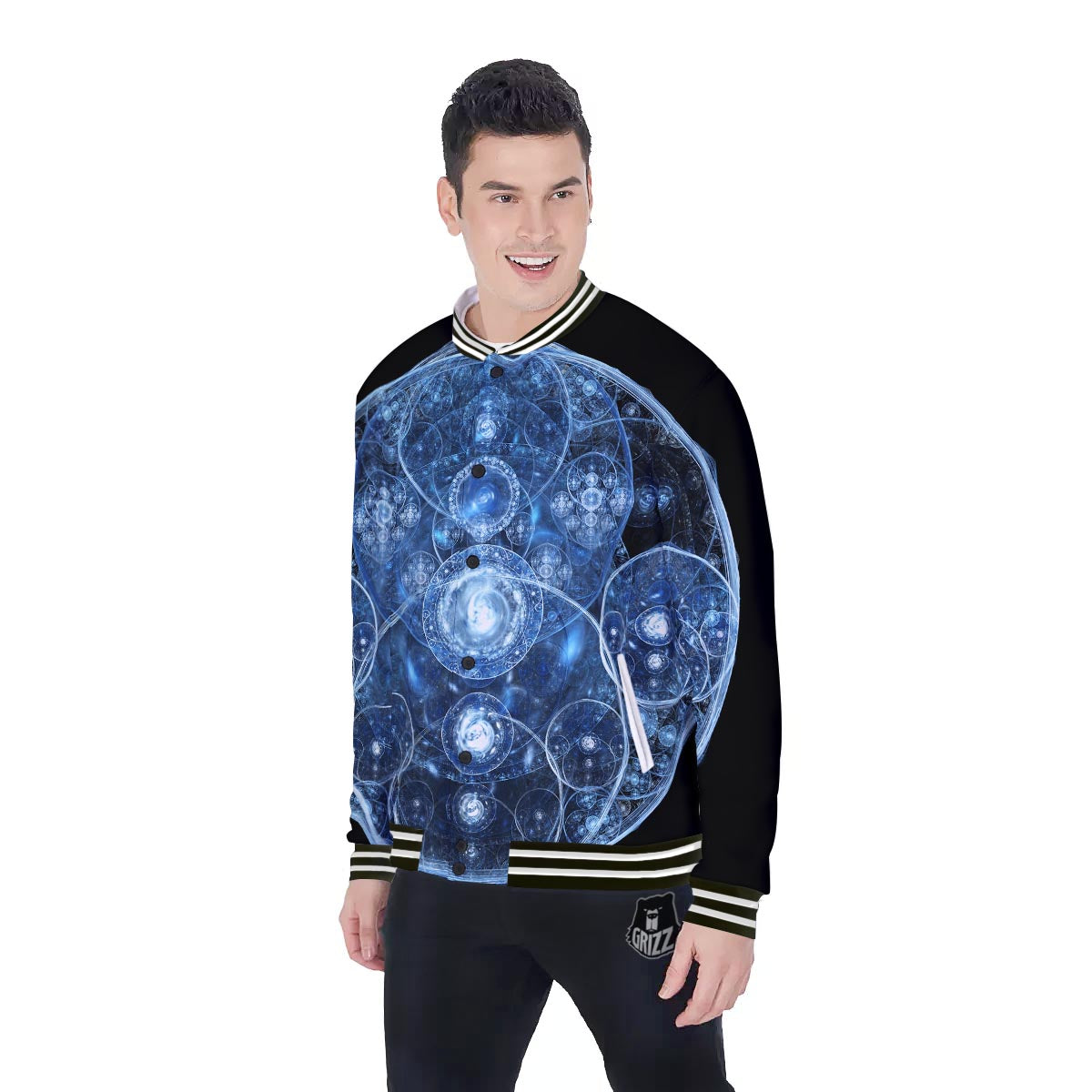 Fractal Steampunk Print Baseball Jacket-grizzshop