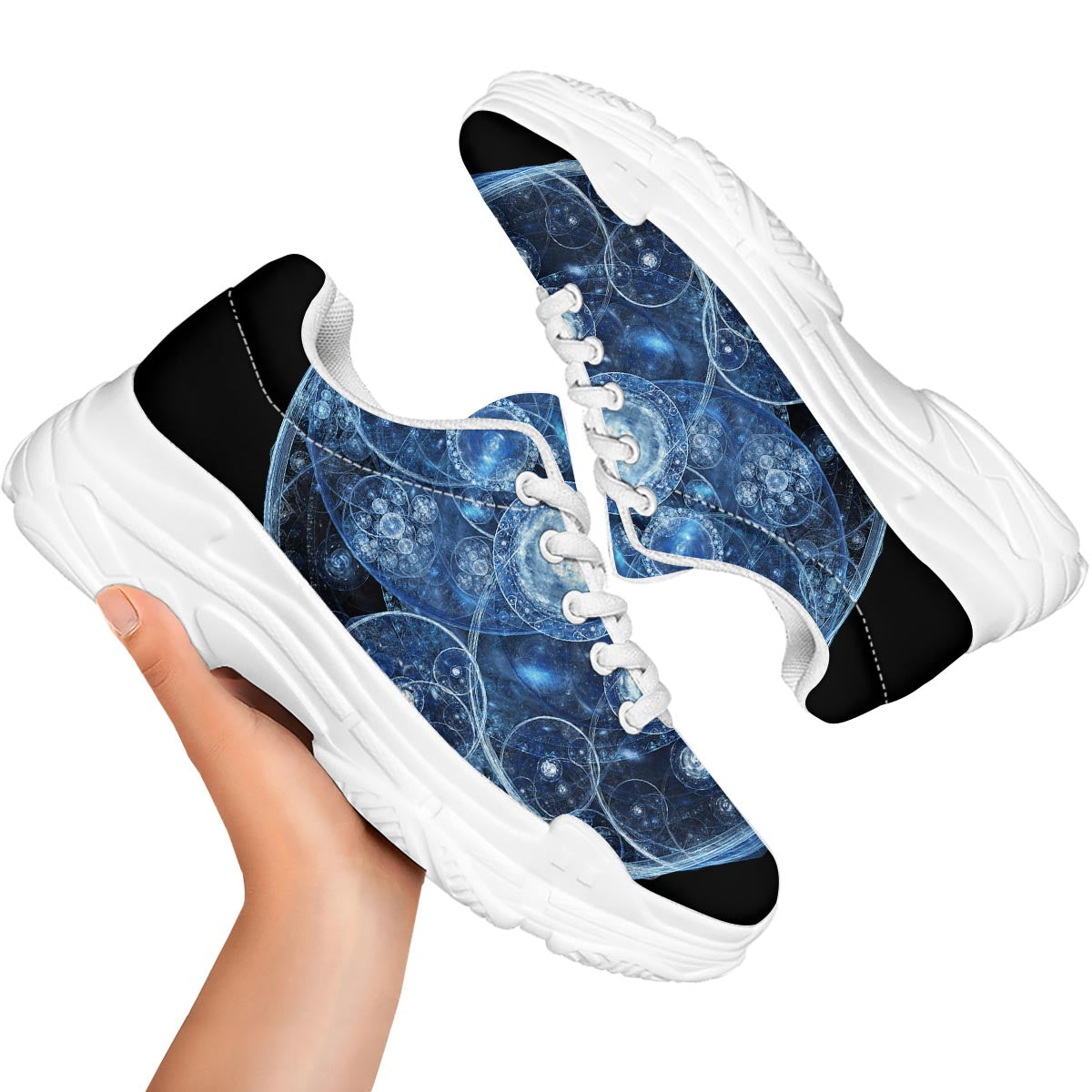 Fractal Steampunk Print White Chunky Shoes-grizzshop