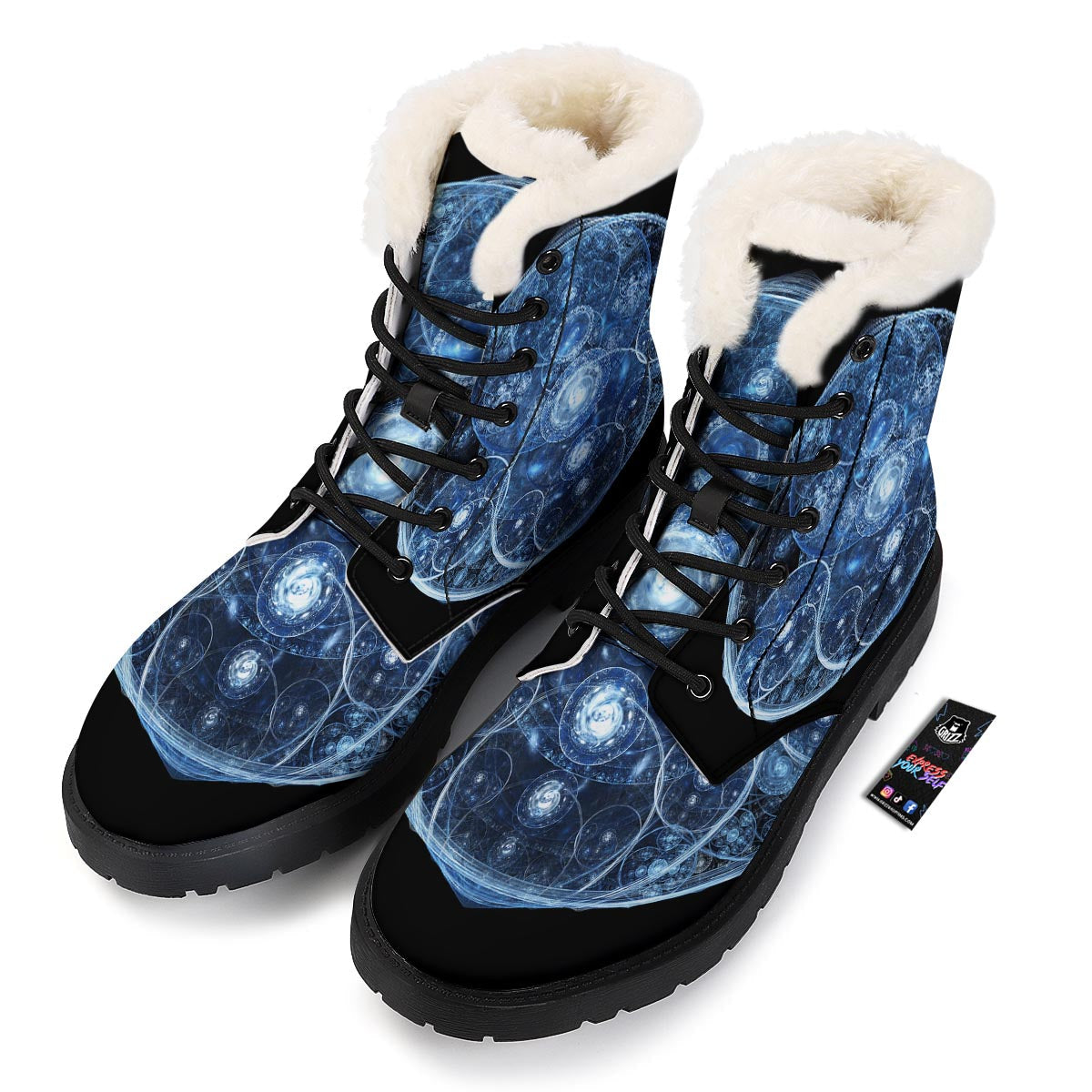 Fractal Steampunk Print Winter Boots-grizzshop