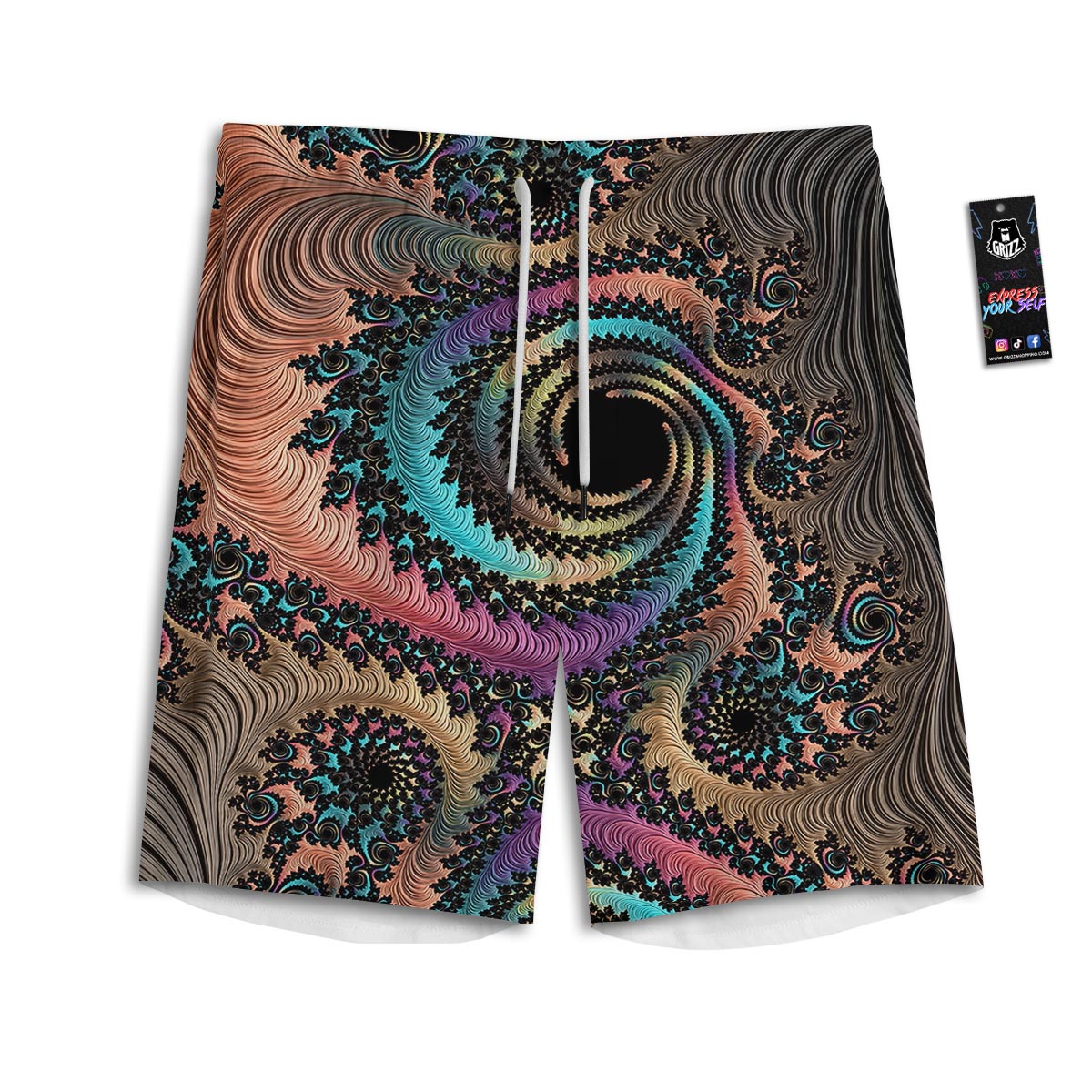 Fractal Trippy Print Men's Athletic Shorts