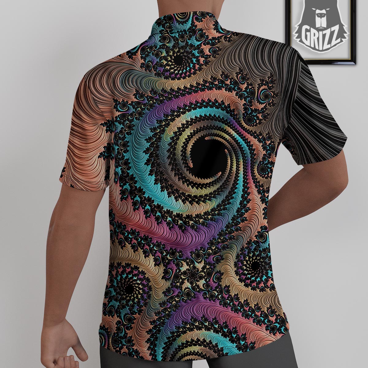 Fractal Trippy Print Untucked Shirts-grizzshop