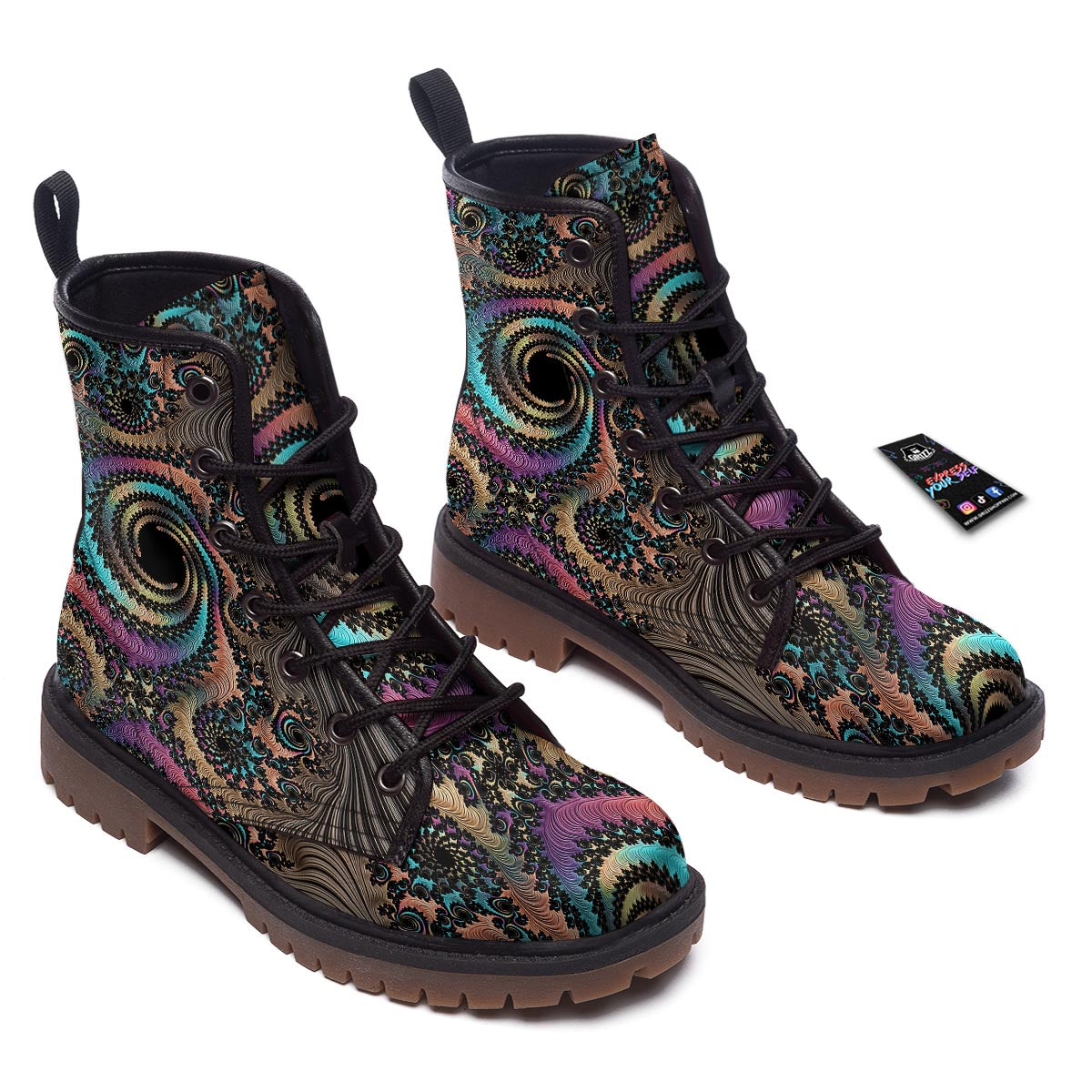 Fractal Trippy Print Work Boots-grizzshop