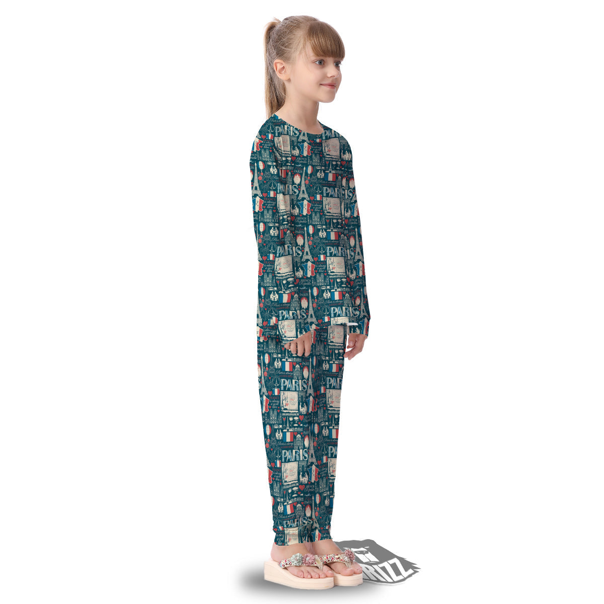 France And Paris Landmarks Vintage Print Pattern Kid's Pajamas-grizzshop