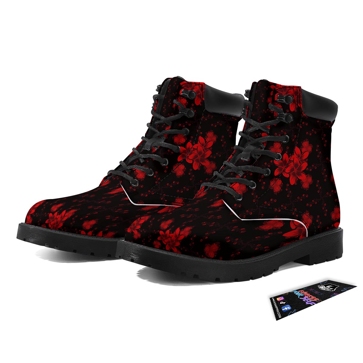 Frangipani Black And Red Print Pattern Boots-grizzshop