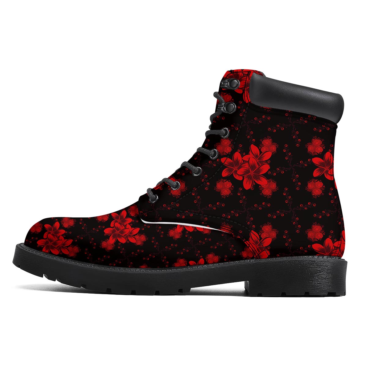 Frangipani Black And Red Print Pattern Boots-grizzshop