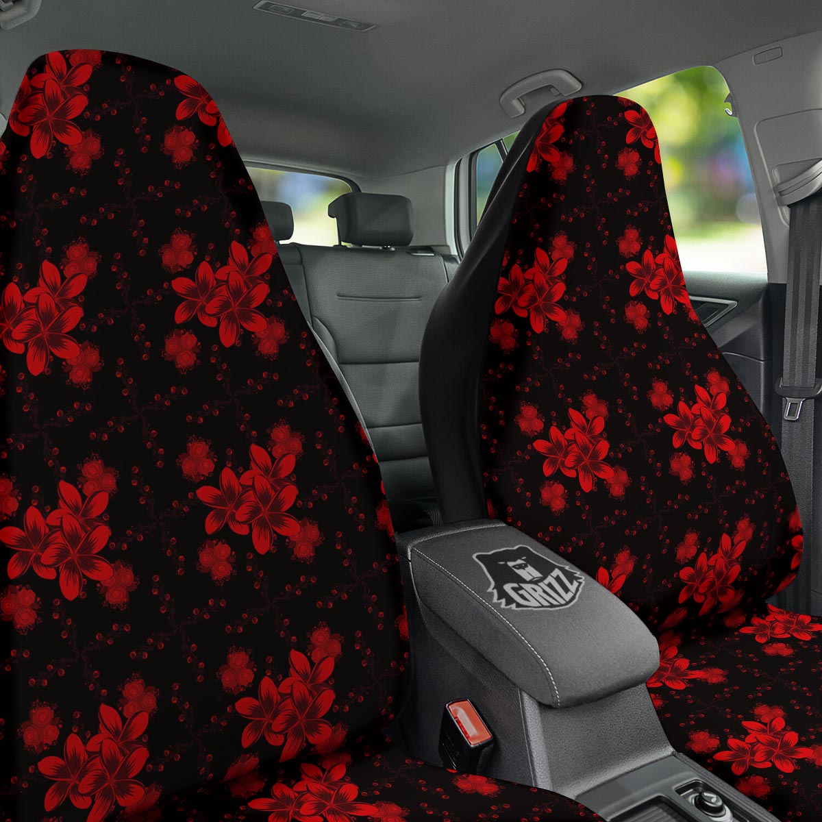 Frangipani Black And Red Print Pattern Car Seat Covers-grizzshop