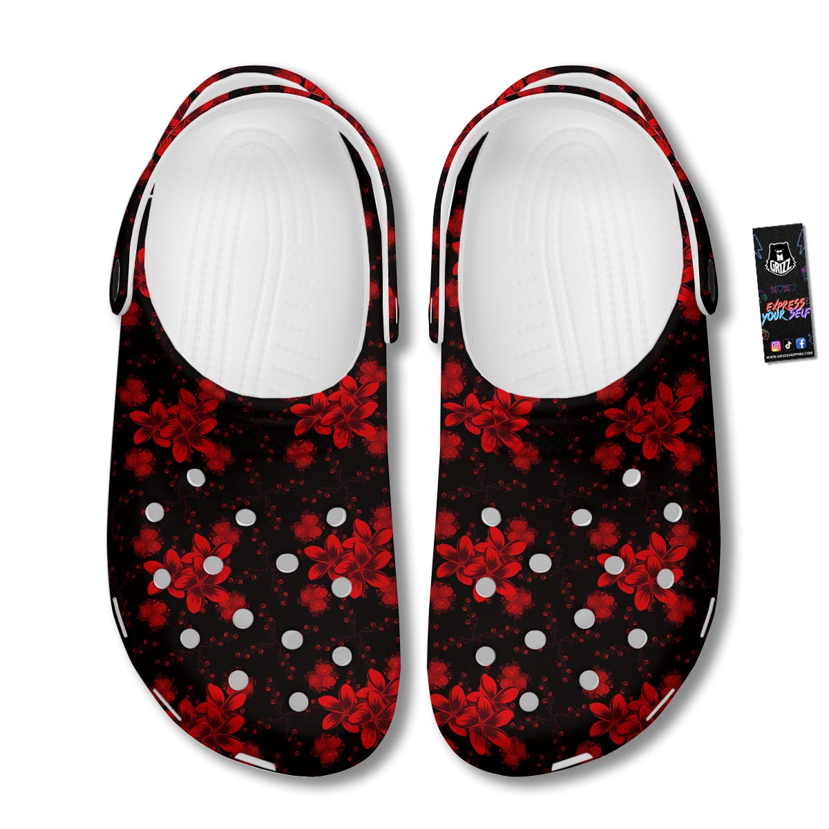Frangipani Black And Red Print Pattern Clog-grizzshop