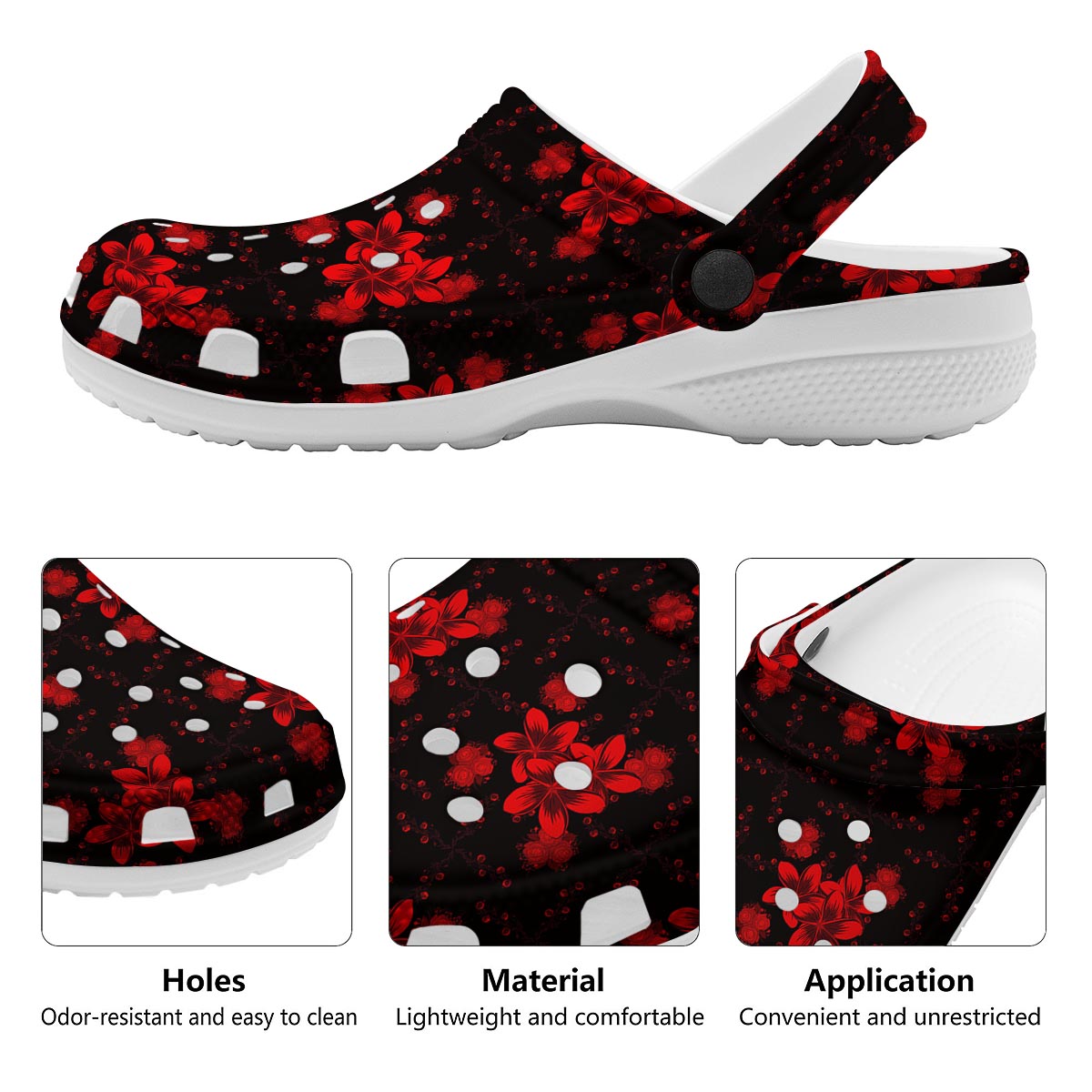 Frangipani Black And Red Print Pattern Clog-grizzshop