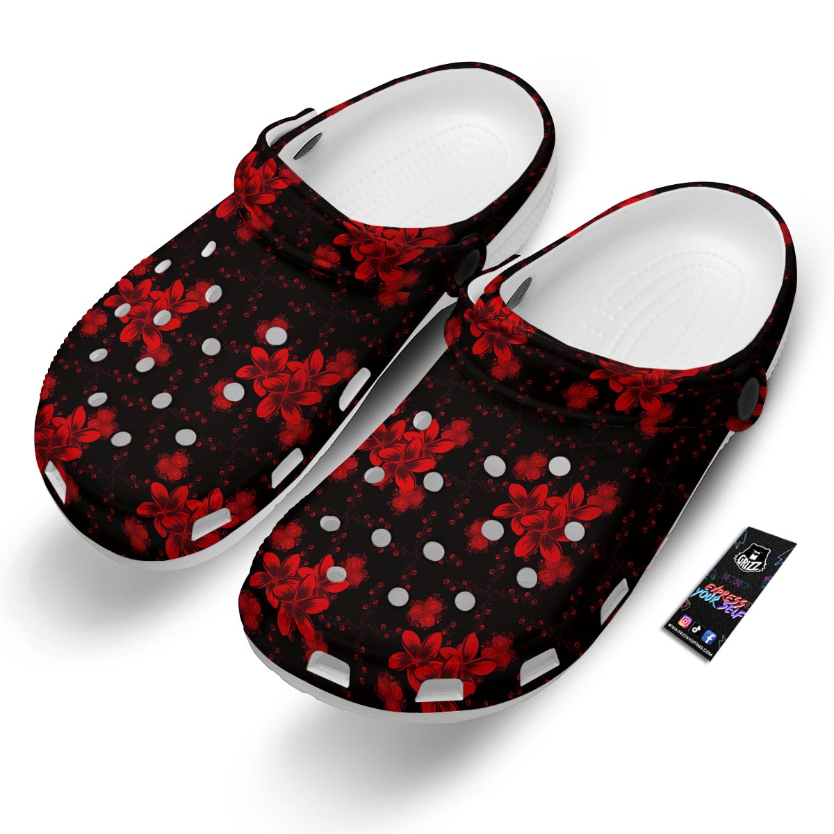 Frangipani Black And Red Print Pattern Clog-grizzshop