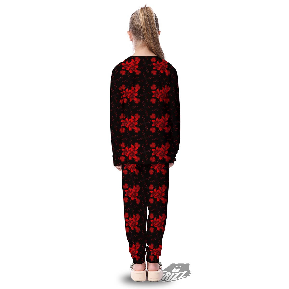 Frangipani Black And Red Print Pattern Kid's Pajamas-grizzshop