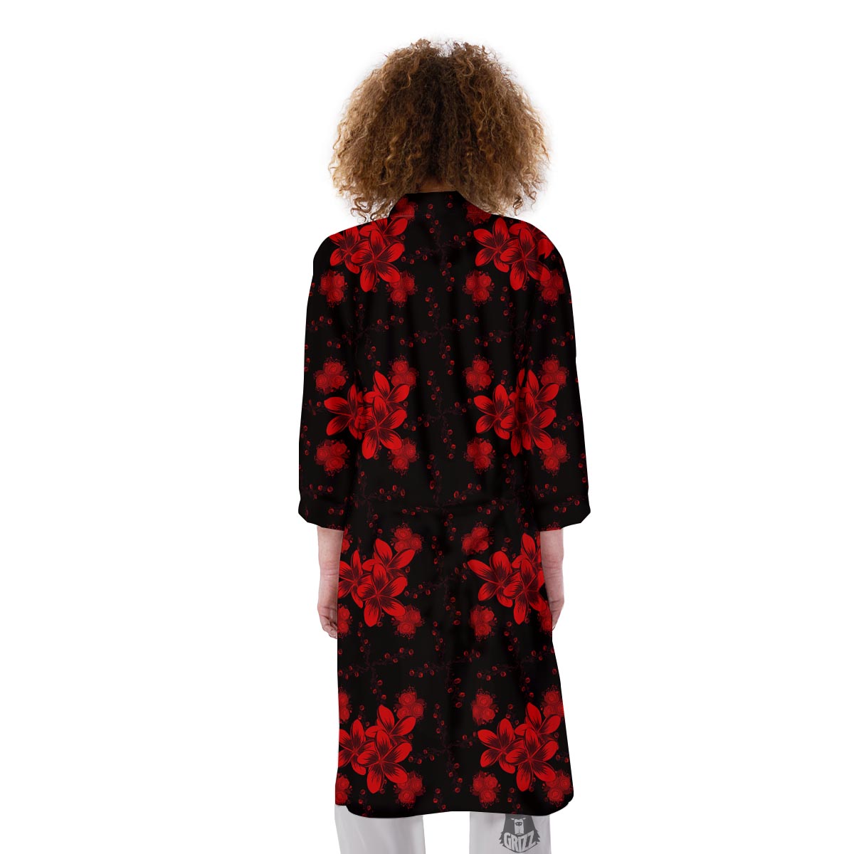 Frangipani Black And Red Print Pattern Kimono-grizzshop