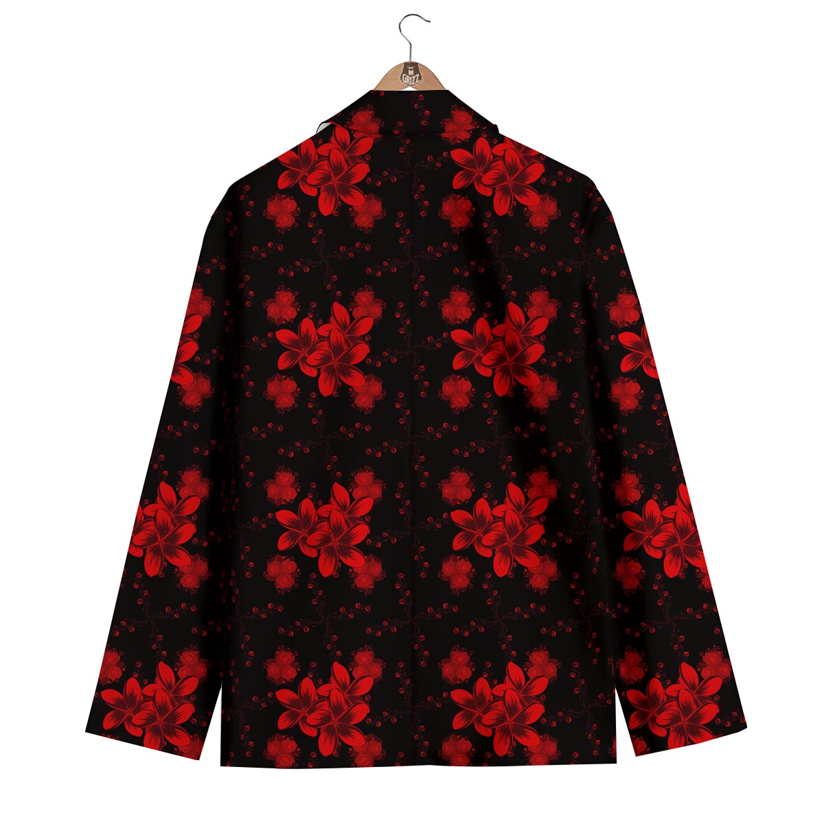 Frangipani Black And Red Print Pattern Men's Blazer-grizzshop