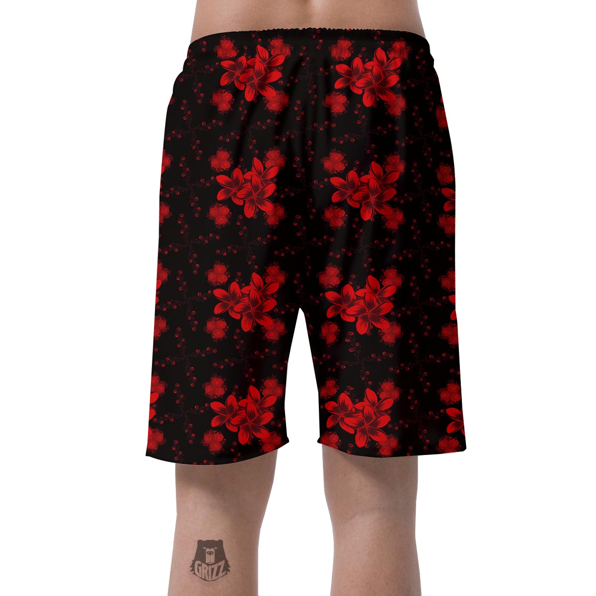 Frangipani Black And Red Print Pattern Men's Shorts-grizzshop
