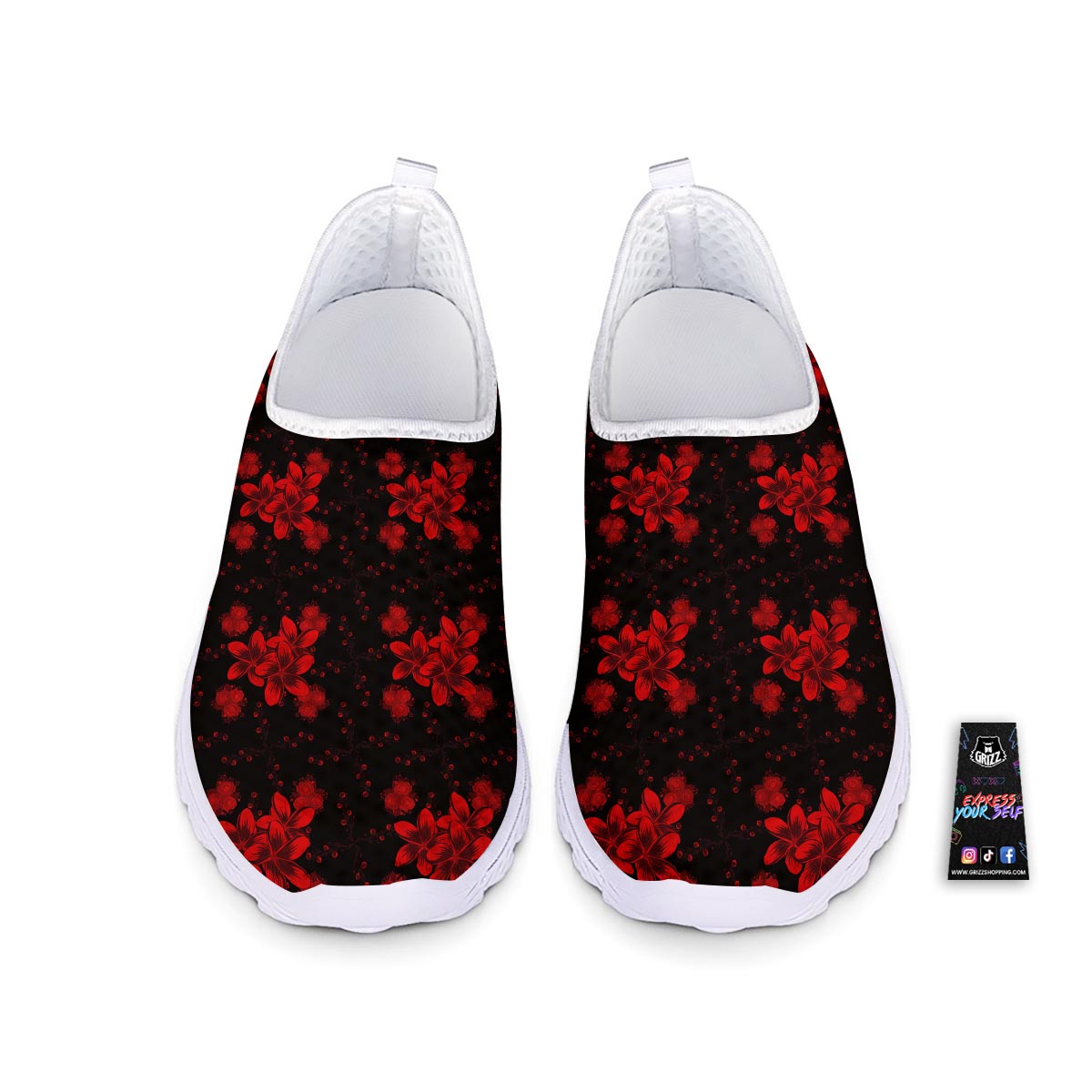 Frangipani Black And Red Print Pattern Nurse Shoes-grizzshop