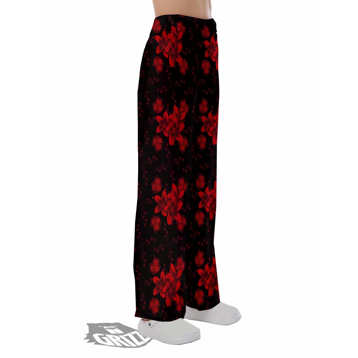 Frangipani Black And Red Print Pattern Pajama Pants-grizzshop