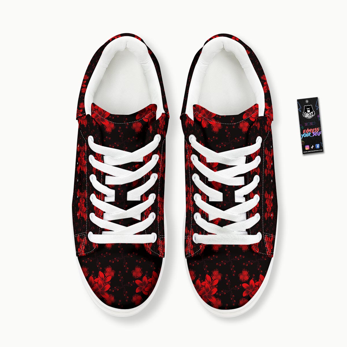 Frangipani Black And Red Print Pattern Platform Shoes-grizzshop